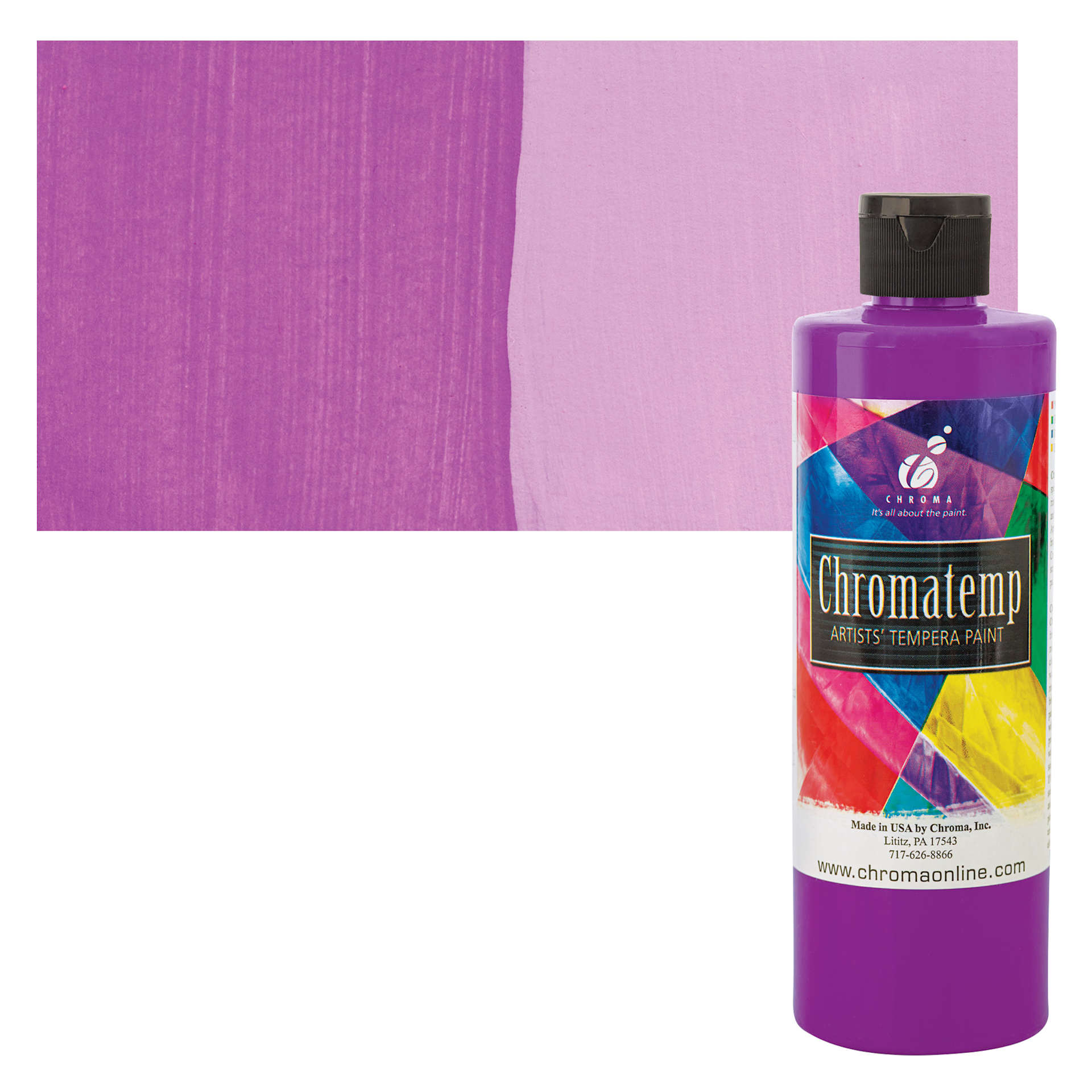 Chroma Chromatemp Artists' Tempera Paint - Fluorescent Violet, Pint and swatch