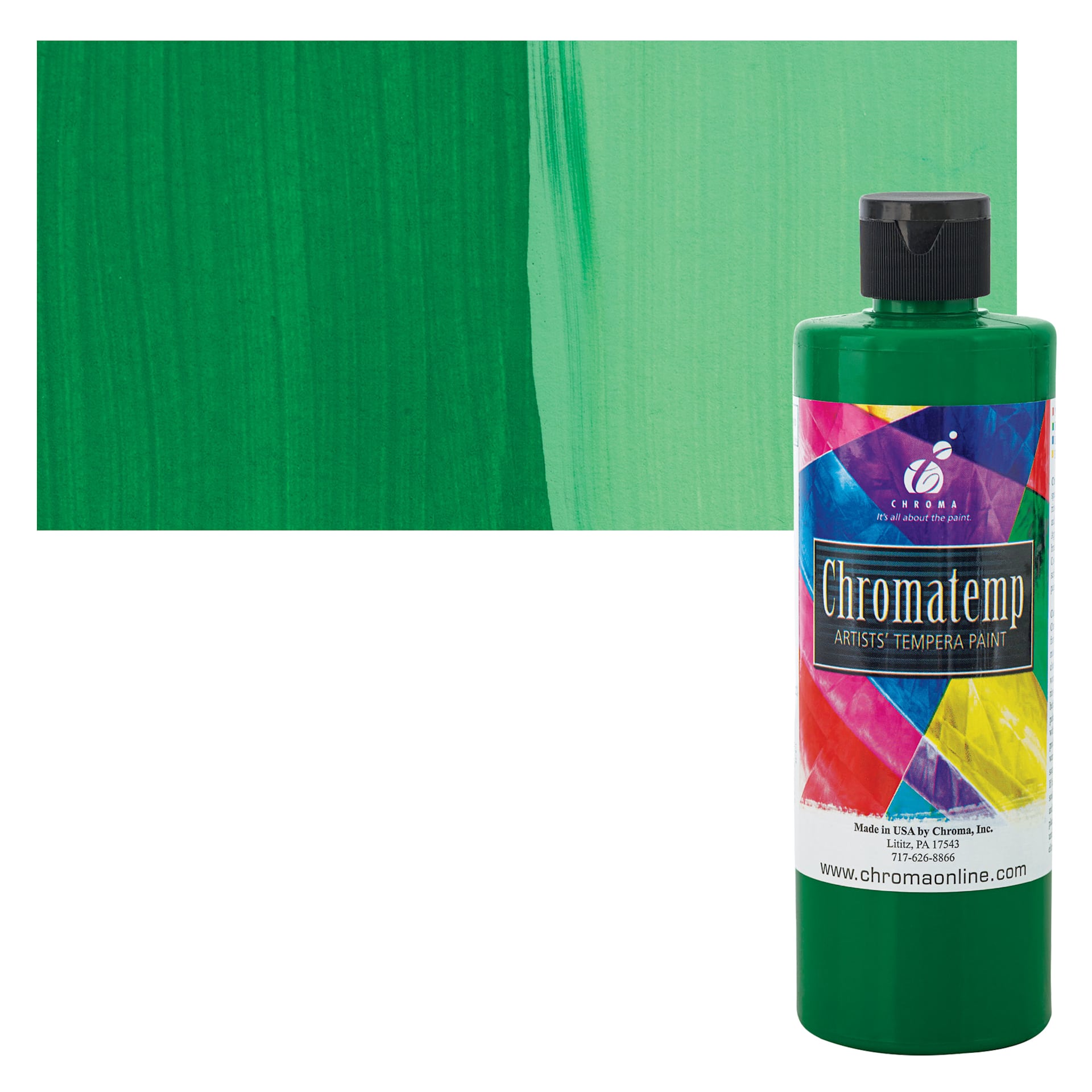 Chroma Chromatemp Artists' Tempera Paint - Green, Pint and swatch