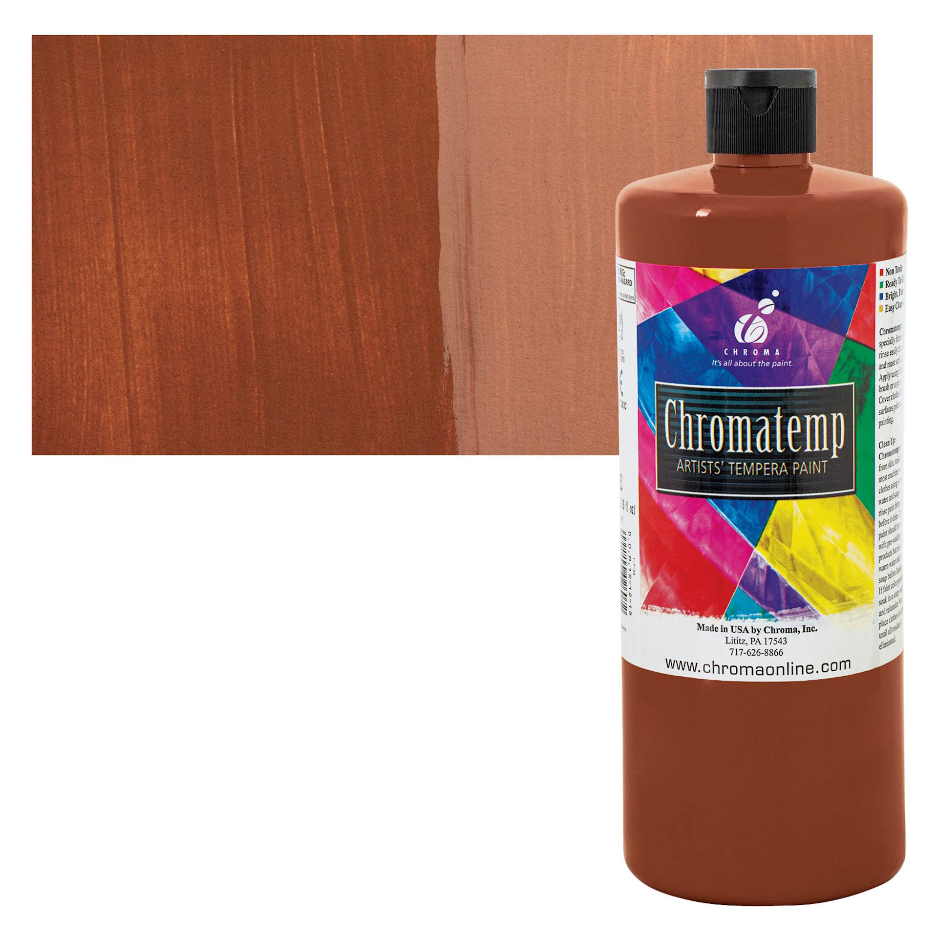 Chroma Chromatemp Artists' Tempera Paint - Brown, Quart and swatch