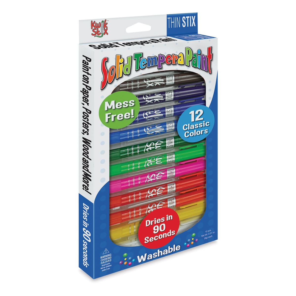 Kwik Stix Tempera Paint -Thin Stix, Classic Colors, Set of 12 (Front of packaging)