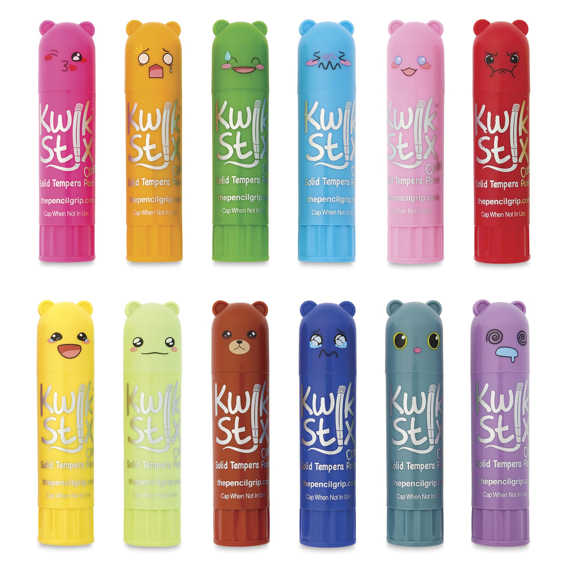 Kwik Stix Tempera Paint - Set of 12, Cuties, Assorted Colors - caps on