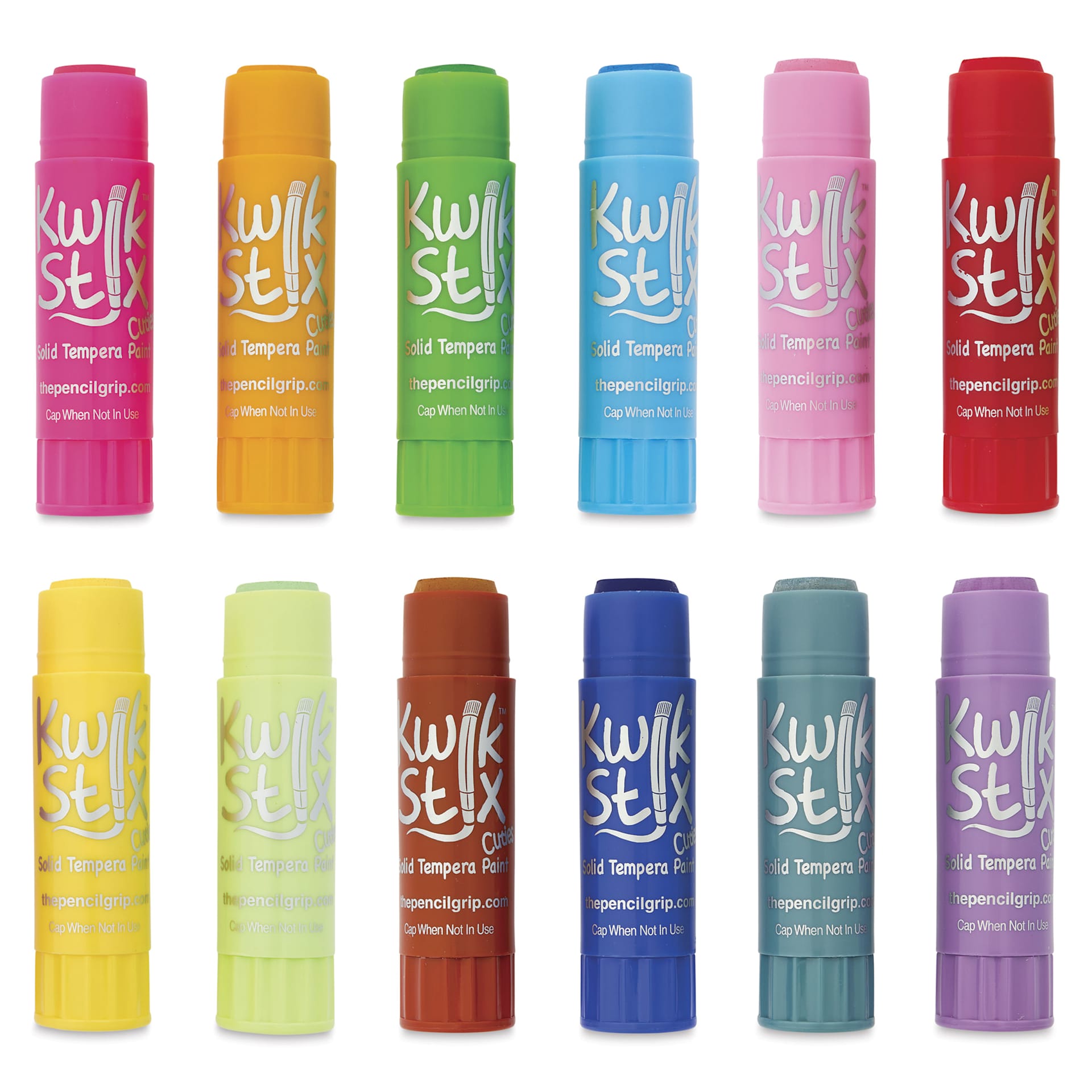 Kwik Stix Tempera Paint - Set of 12, Cuties, Assorted Colors - caps off