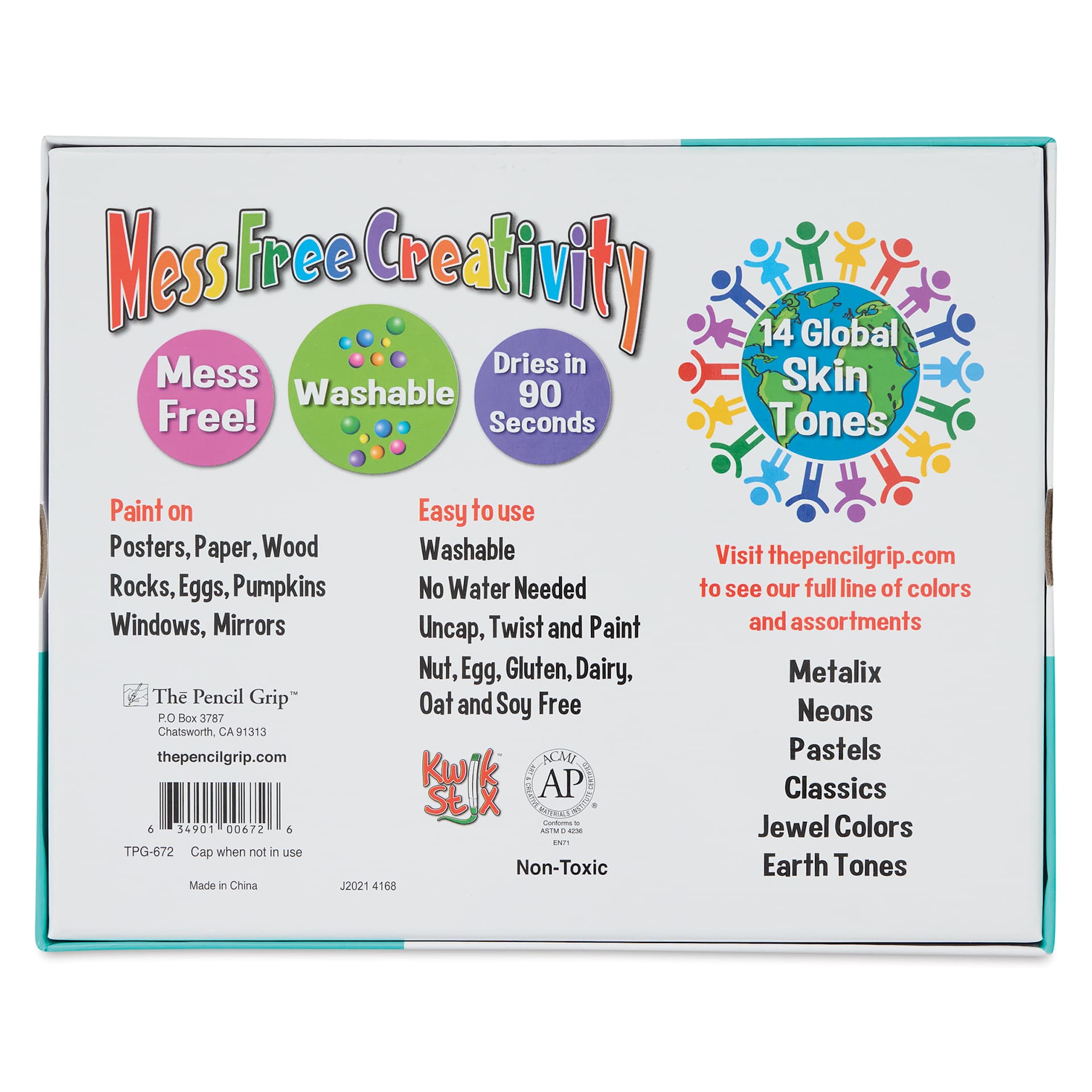 Kwik Stix Tempera Paint - Global Skin Tone Colors, Set of 14 (Back of package)
