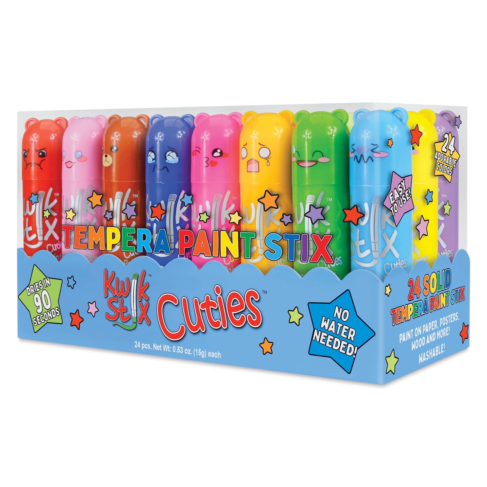 Kwik Stix Tempera Paint Sticks - Set of 24, Cuties, Assorted Colors