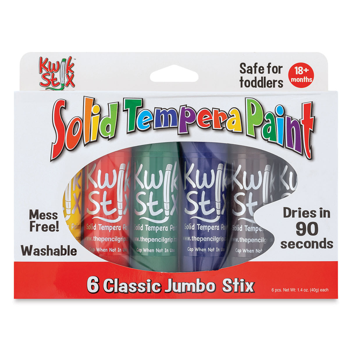 Kwik Stix Tempera Paint - Jumbo Stix, Classic Colors, Set of 6 (Front of packaging)