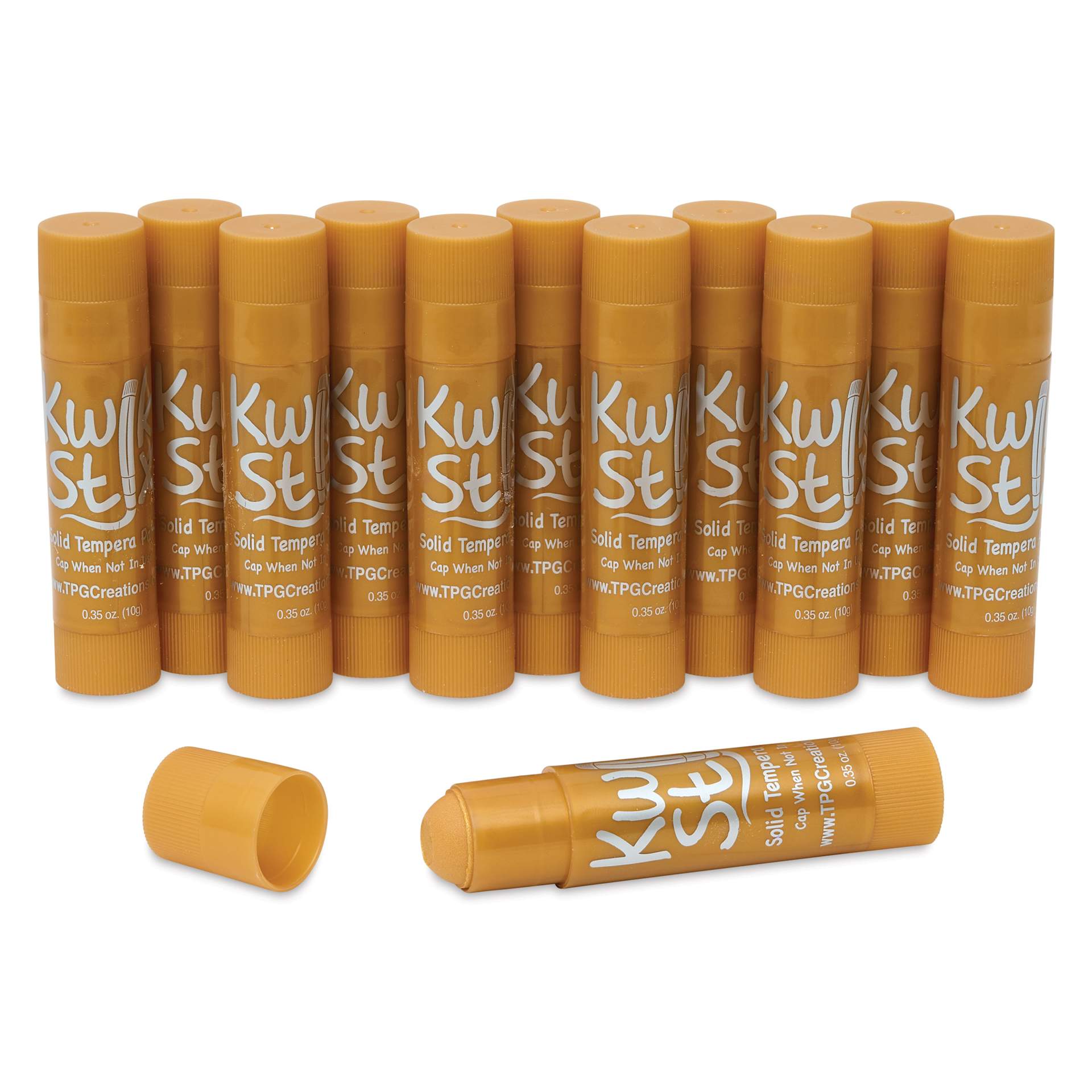 Kwik Stix Tempera Paint Sticks - Set of 12, Gold sticks lines up out of package