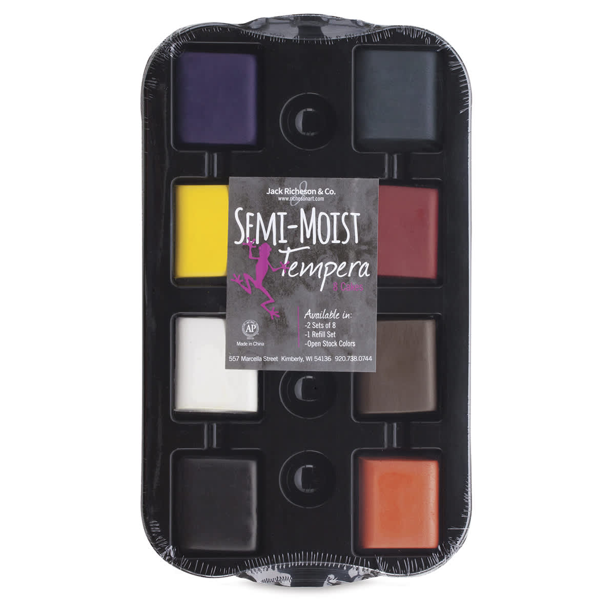 Richeson Semi-Moist Tempera Cake - 8-Color Primary Set with Heavy-Duty Tray