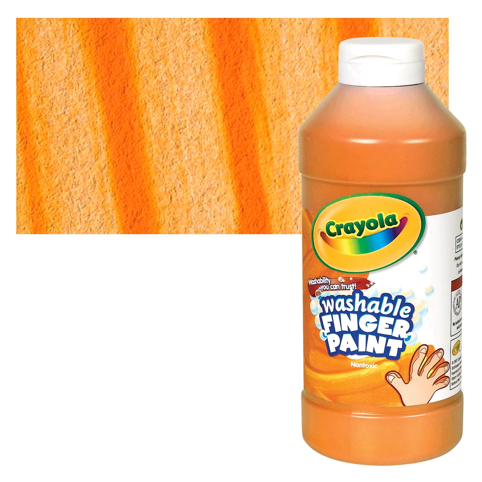 Crayola Washable Fingerpaint - Orange, 16 oz bottle and swatch