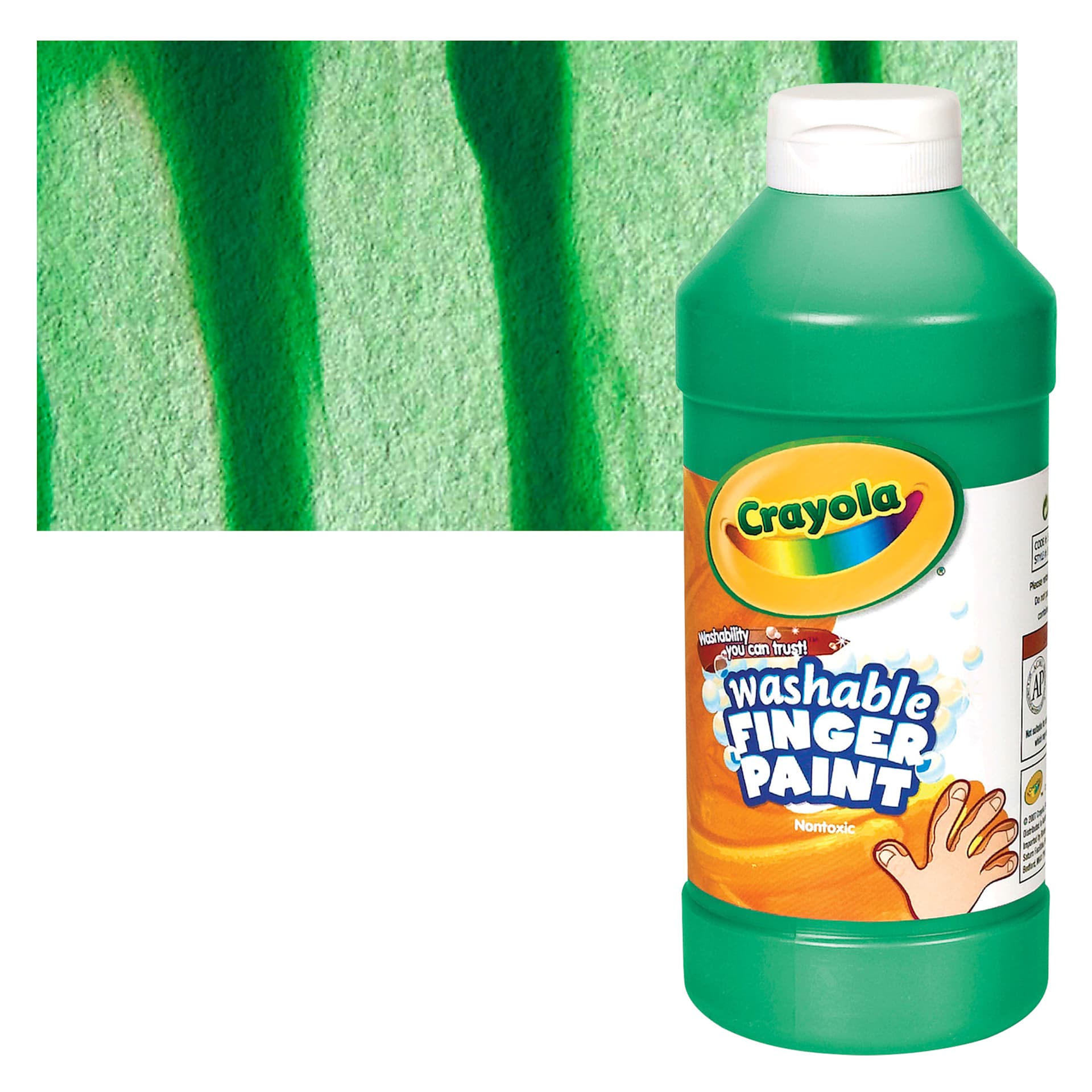 Crayola Washable Fingerpaint - Green, 16 oz bottle and swatch