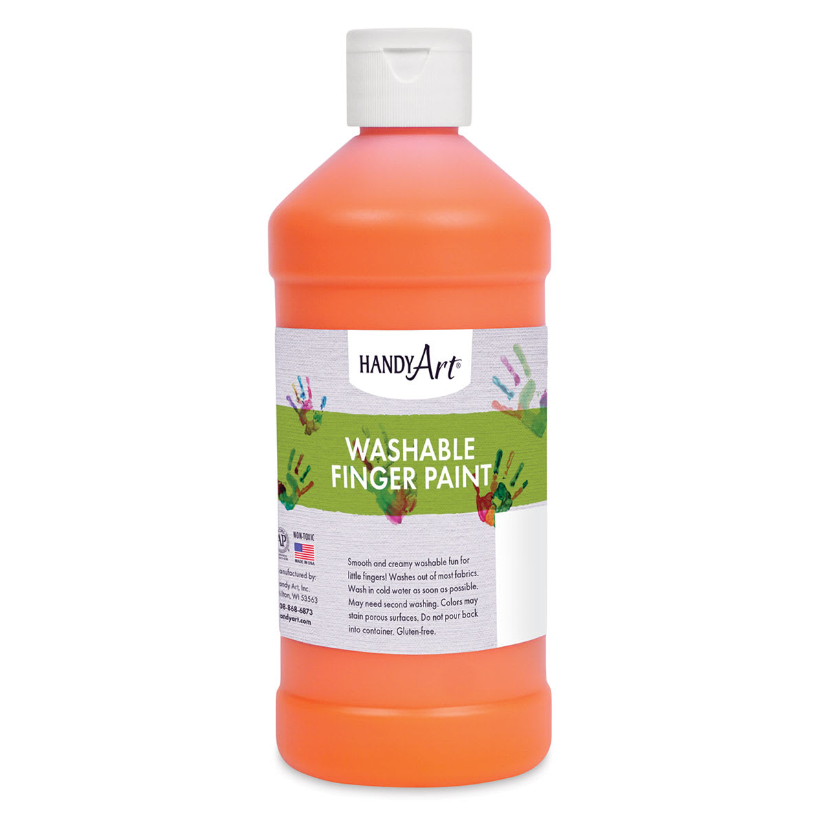 Handy Art Washable Finger Paint - Front of 16 oz bottle of Orange Paint

