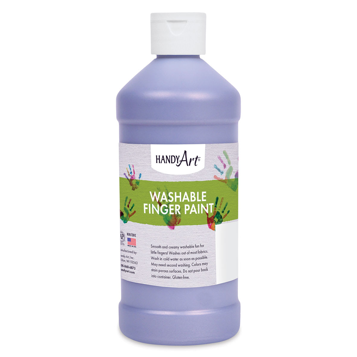 Handy Art Washable Finger Paint - Front of 16 oz bottle of Silver Paint
