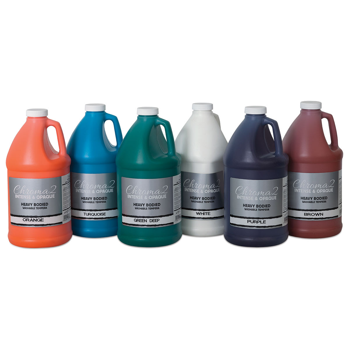 Chroma 2 Washable Tempera Paint - Set of 6 Half Gallon jugs of Secondary colors in row