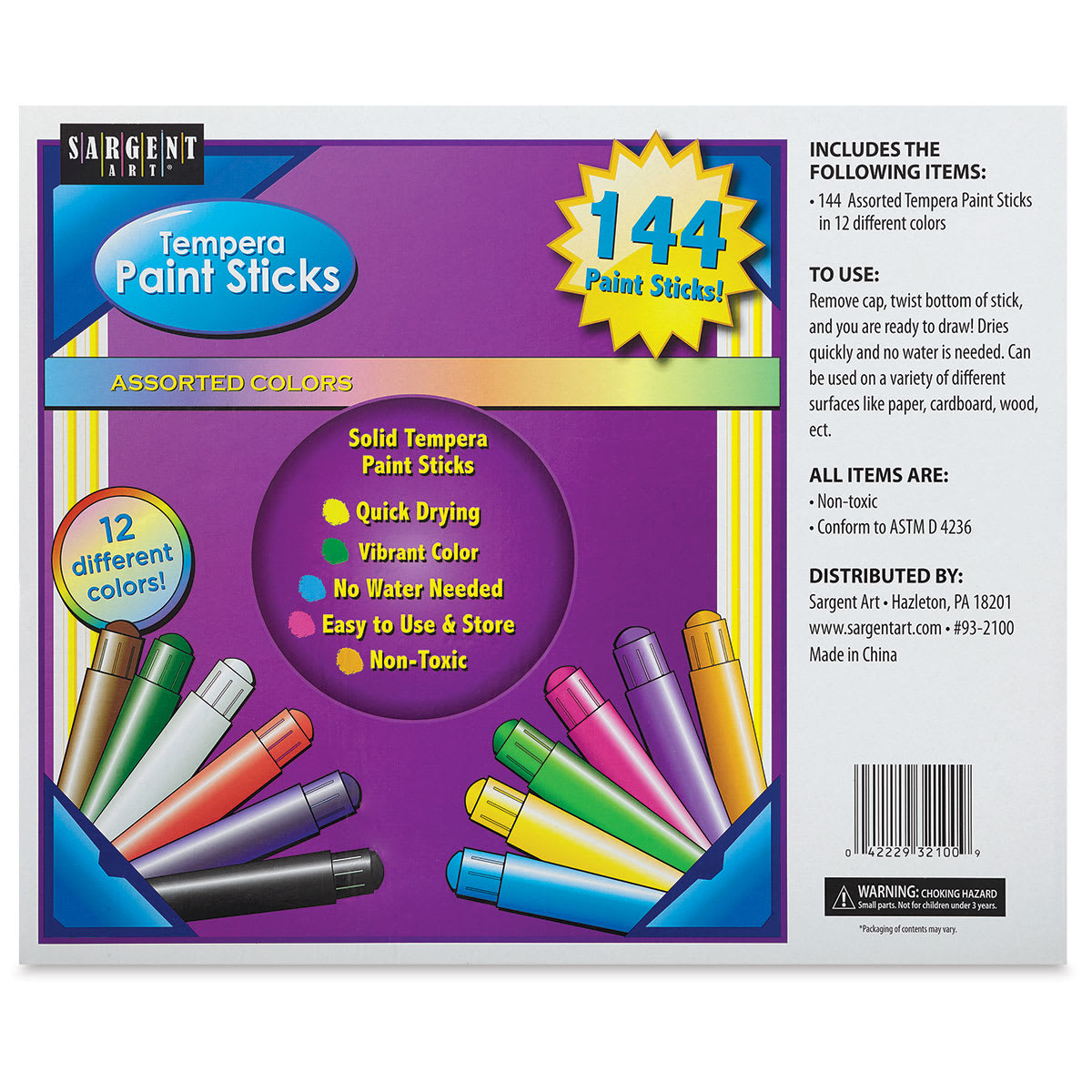 Sargent Art Tempera Sticks - Class Pack of 144, Assorted, View front cover