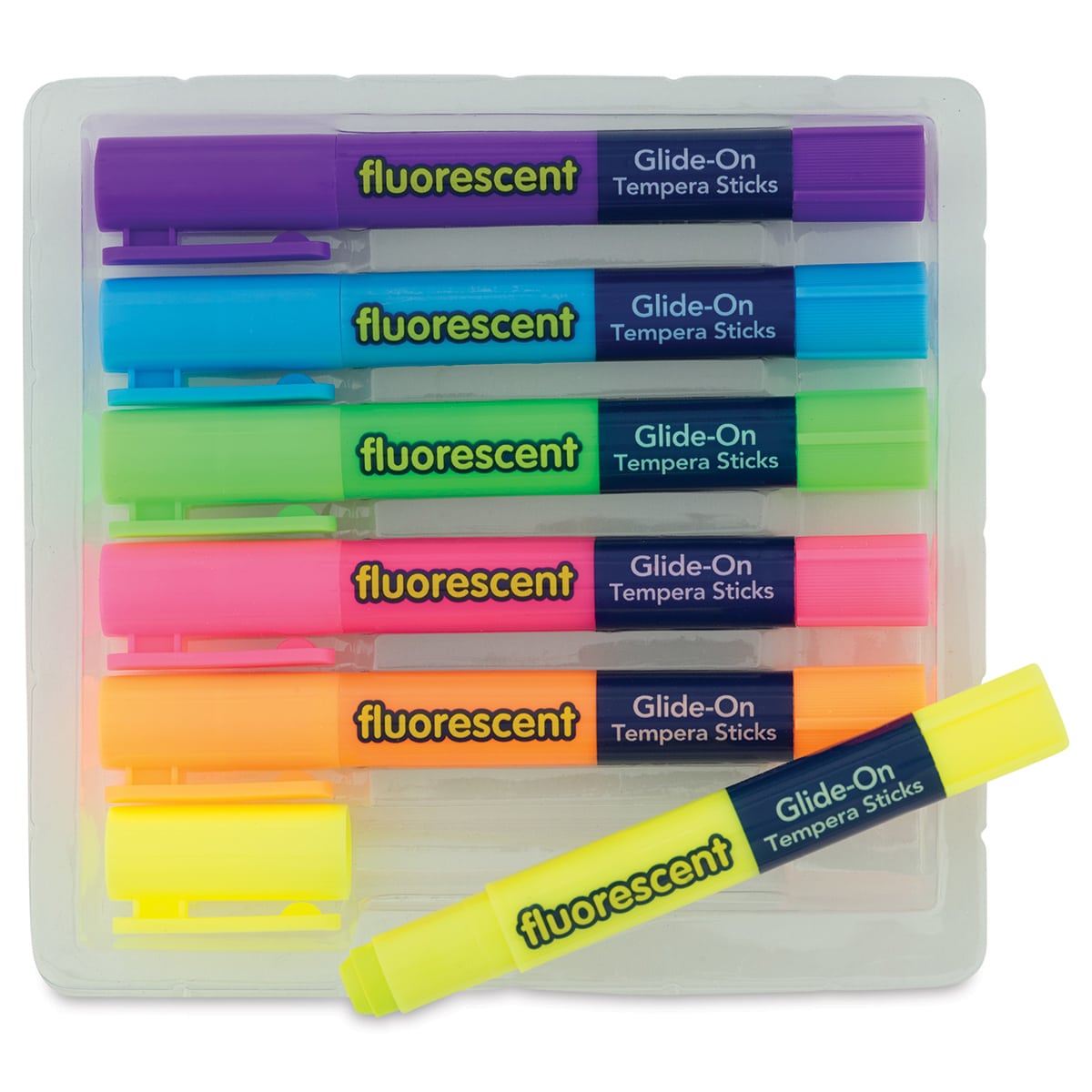 Creativity Street Glide-On Tempera Stick Sets - 6 pc Fluorescent set shown in tray