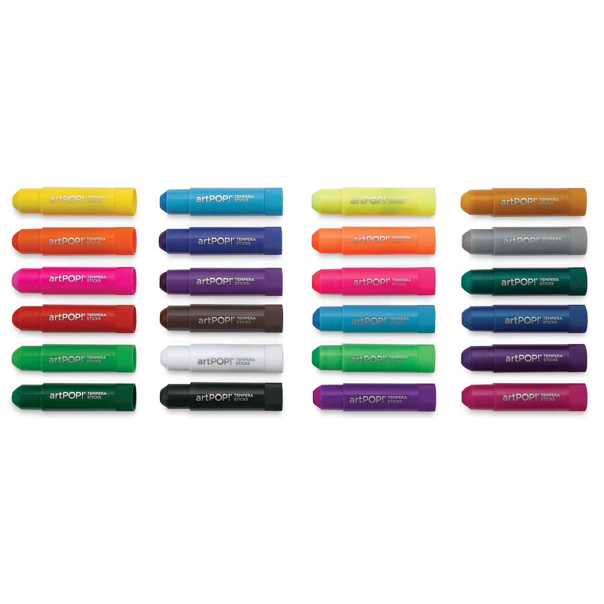 artPOP! Washable Tempera Paint Stick Set - Set of 24, Classic, Neon, and Metallic Colors, contents out of packaging