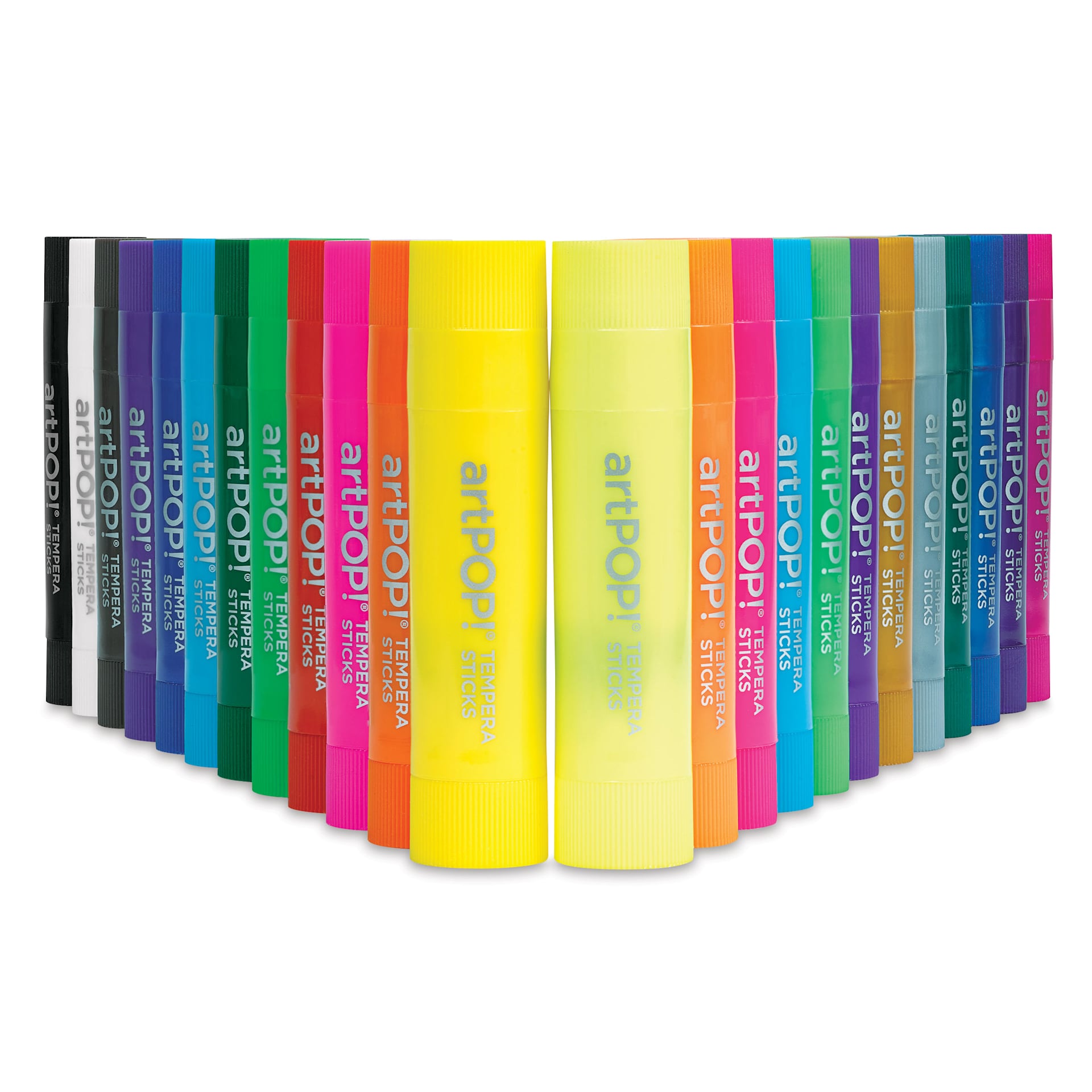artPOP! Washable Tempera Paint Stick Set - Set of 24, Classic, Neon, and Metallic Colors, contents standing up