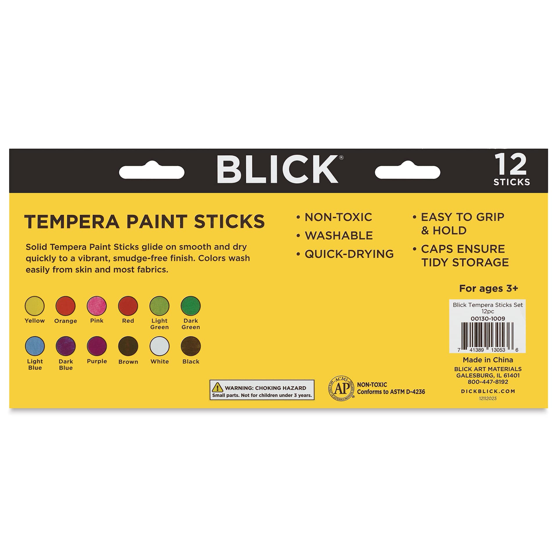 Blick Essentials Tempera Paint Sticks - Set of 12 back of package