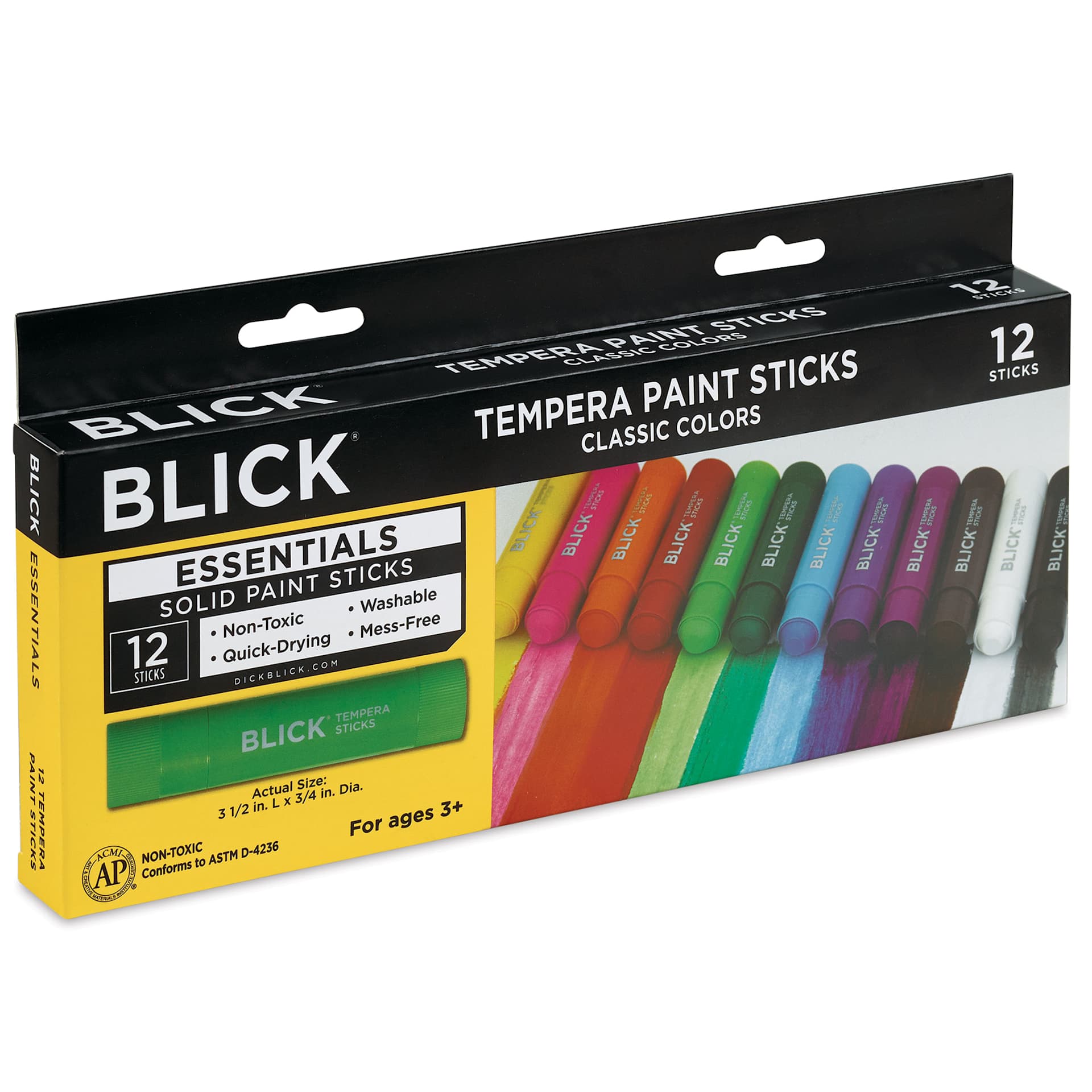 Blick Essentials Tempera Paint Sticks - Set of 12 front of package Blick Essentials Tempera Paint Sticks - Set of 12 front of package
