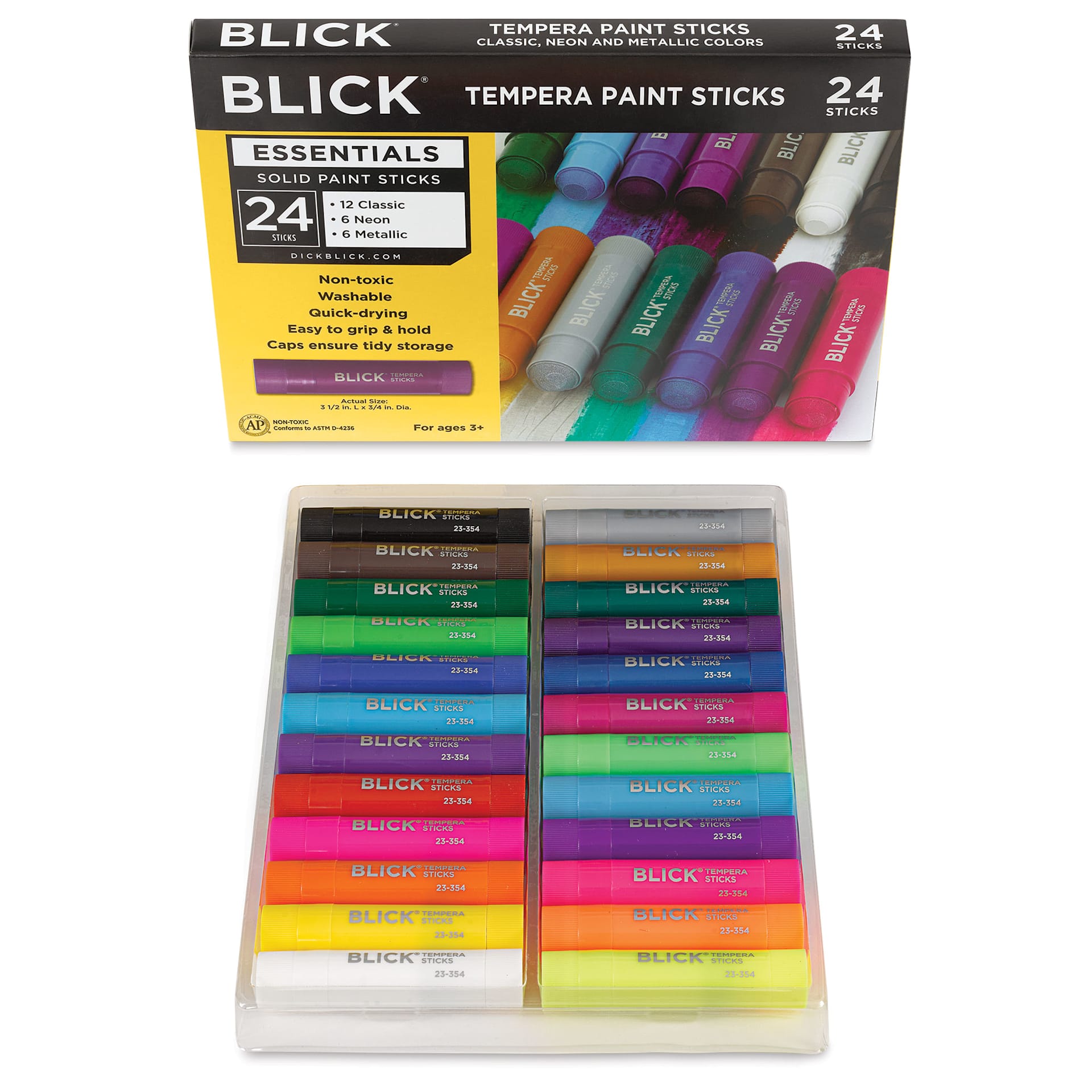 Blick Essentials Tempera Paint Sticks - Set of 24, open packaging