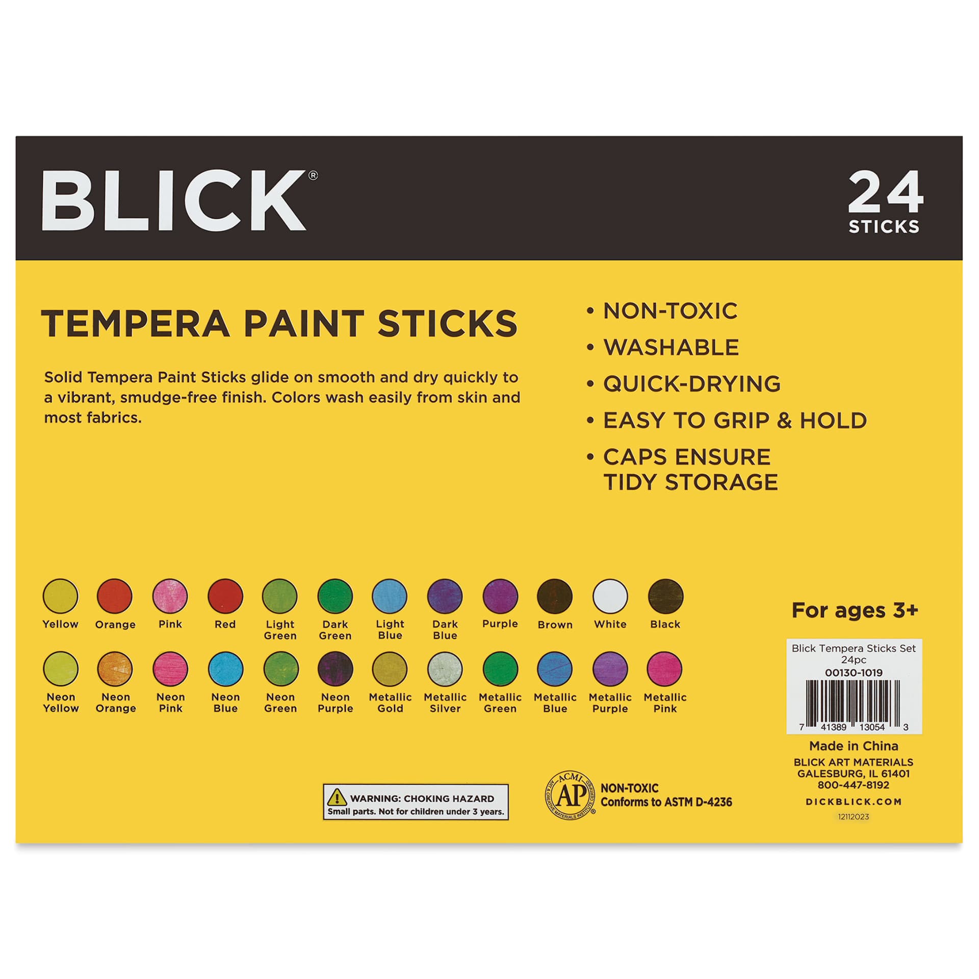 Blick Essentials Tempera Paint Stick - Set of 24, back of package