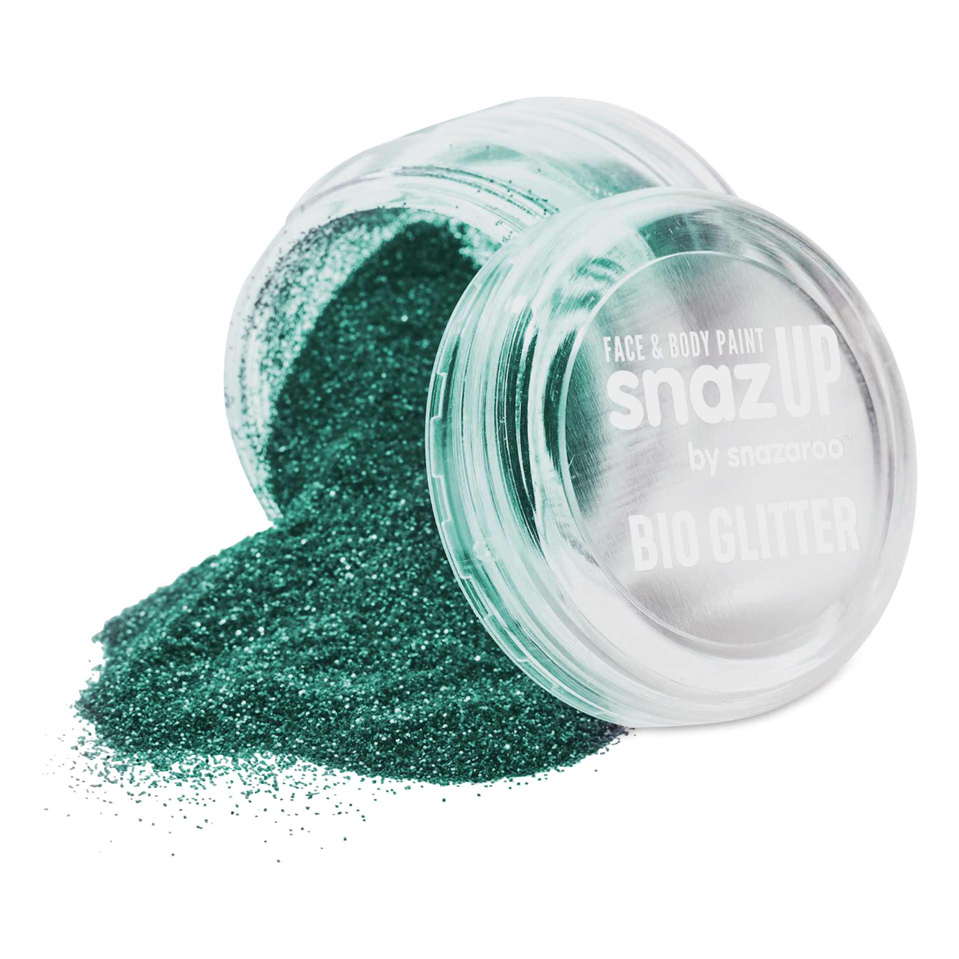 Snazaroo Face & Body Bio Glitter - Turquoise, Fine, 5 g (Glitter spilling out of jar)