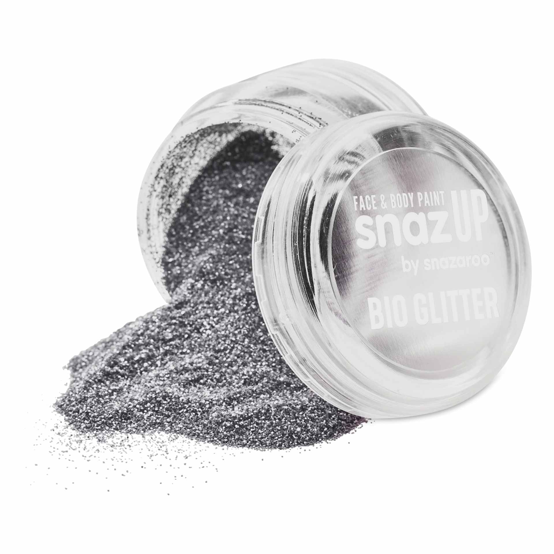 Snazaroo Face & Body Bio Glitter - Silver, Fine, 5 g (Glitter spilling out of jar)