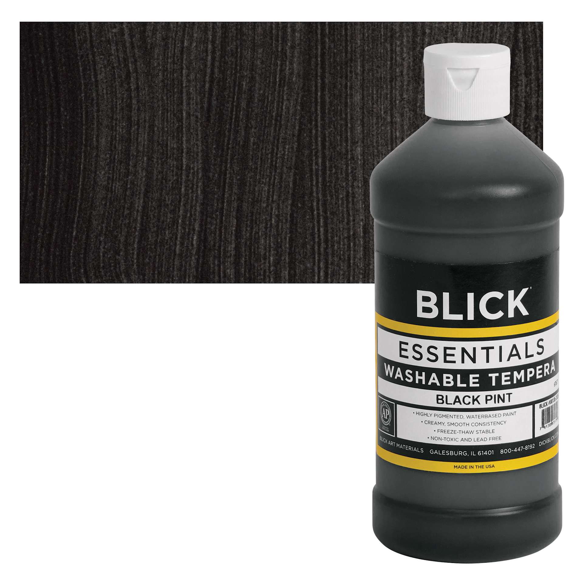 Blick Washable Tempera Paint - Black, 16 oz and swatch