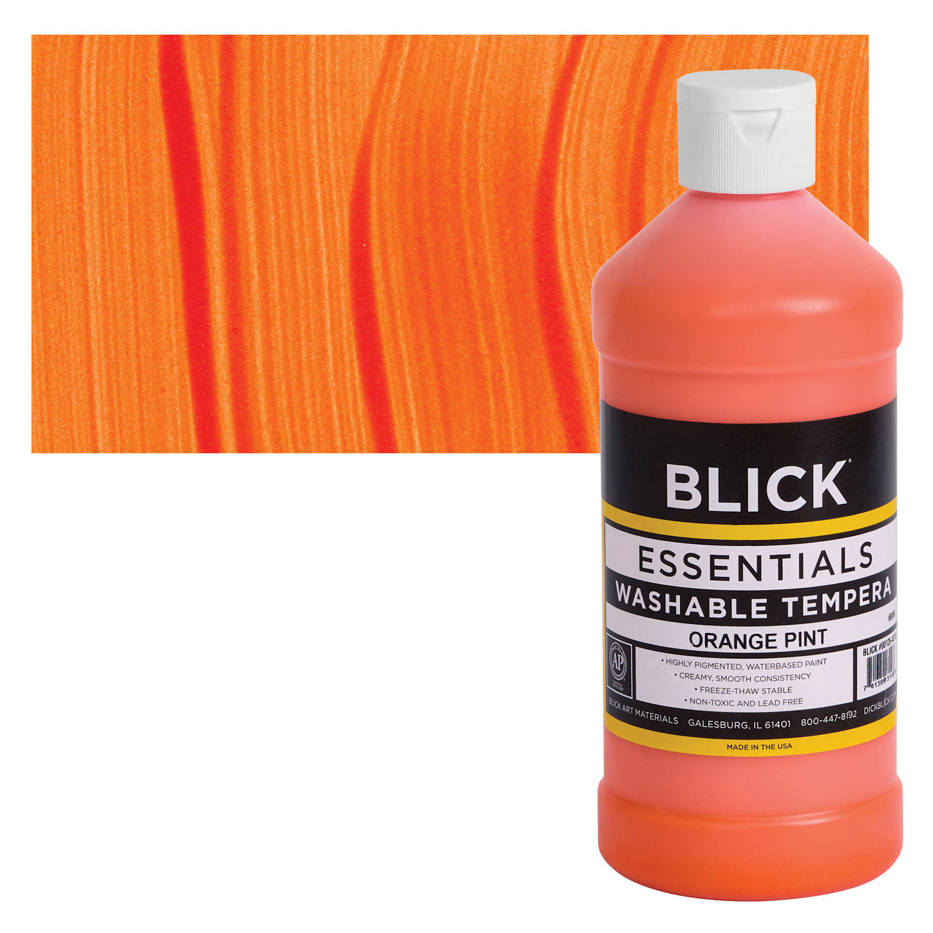 Blick Washable Tempera Paint - Orange, Gallon and swatch