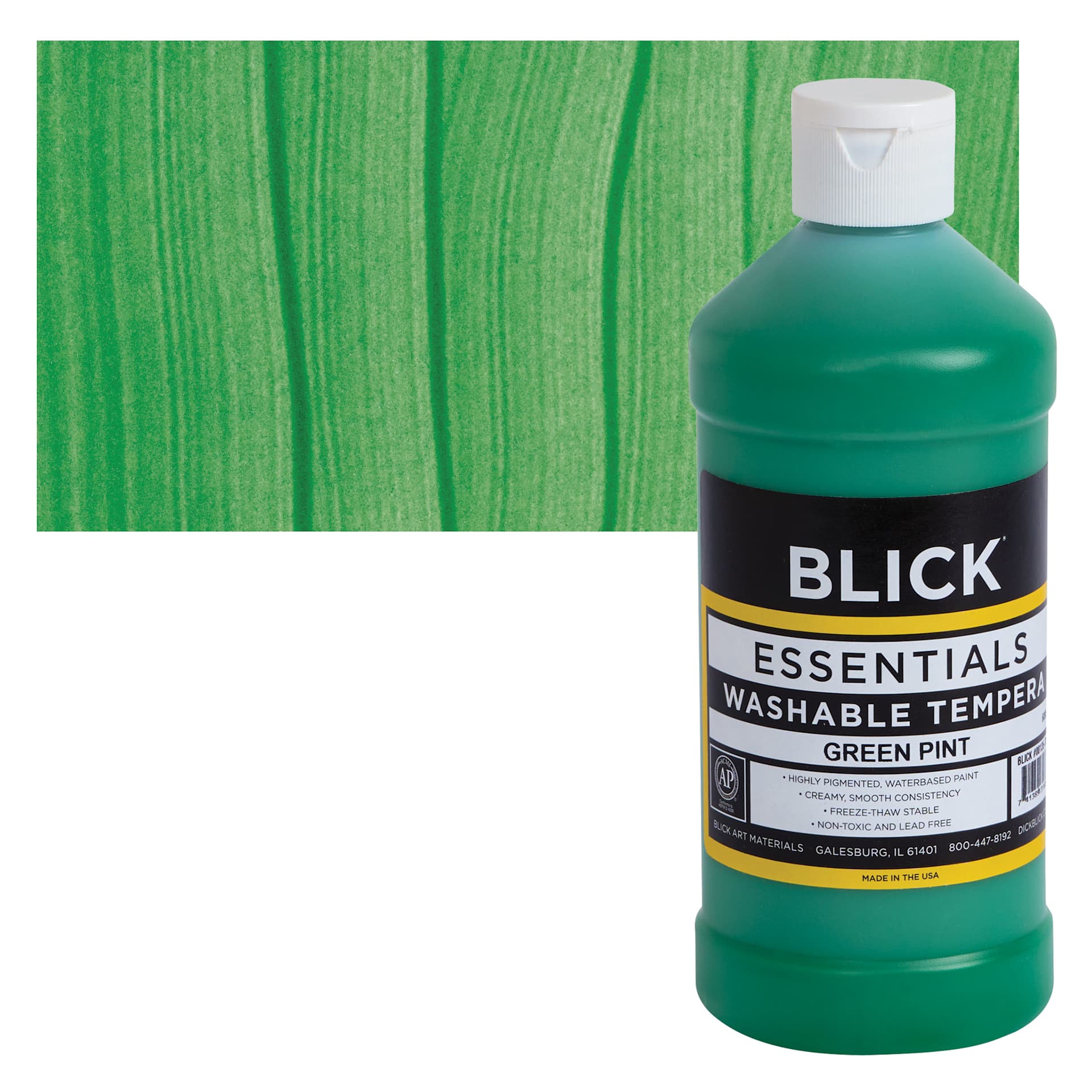 Blick Washable Tempera Paint - Green, 16 oz and swatch