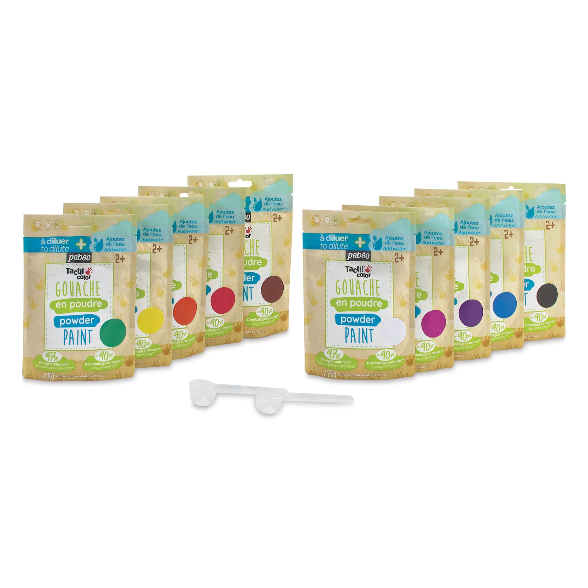 Pebeo Tactilcolor Powder Gouache Paints - Assorted Colors, 180 g (6.3 oz) Bags, Set of 10 (contents)