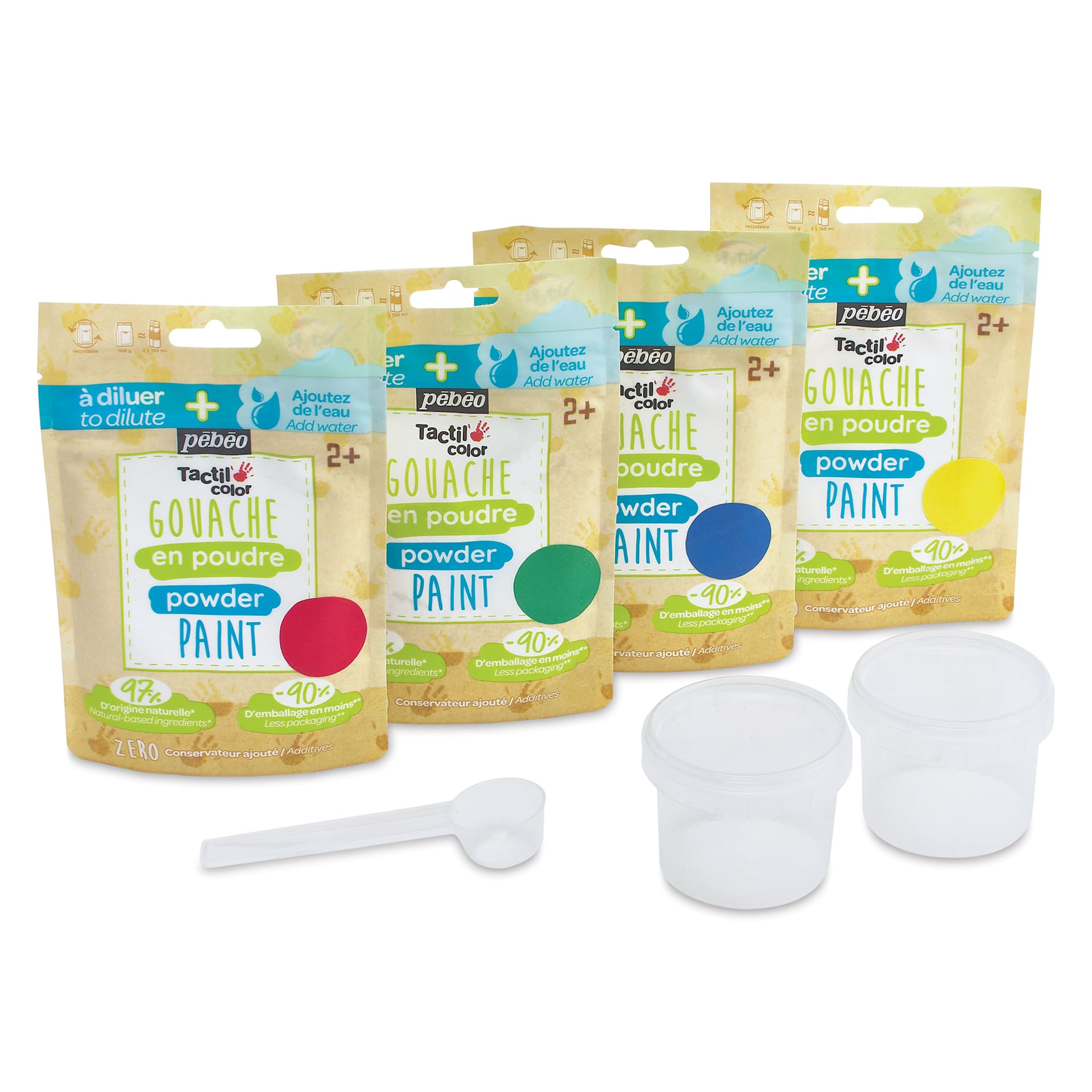 Pebeo Tactilcolor Powder Gouache Paints - Assorted Colors, 100 g (3.5 oz) Bags, Set of 4 (contents)