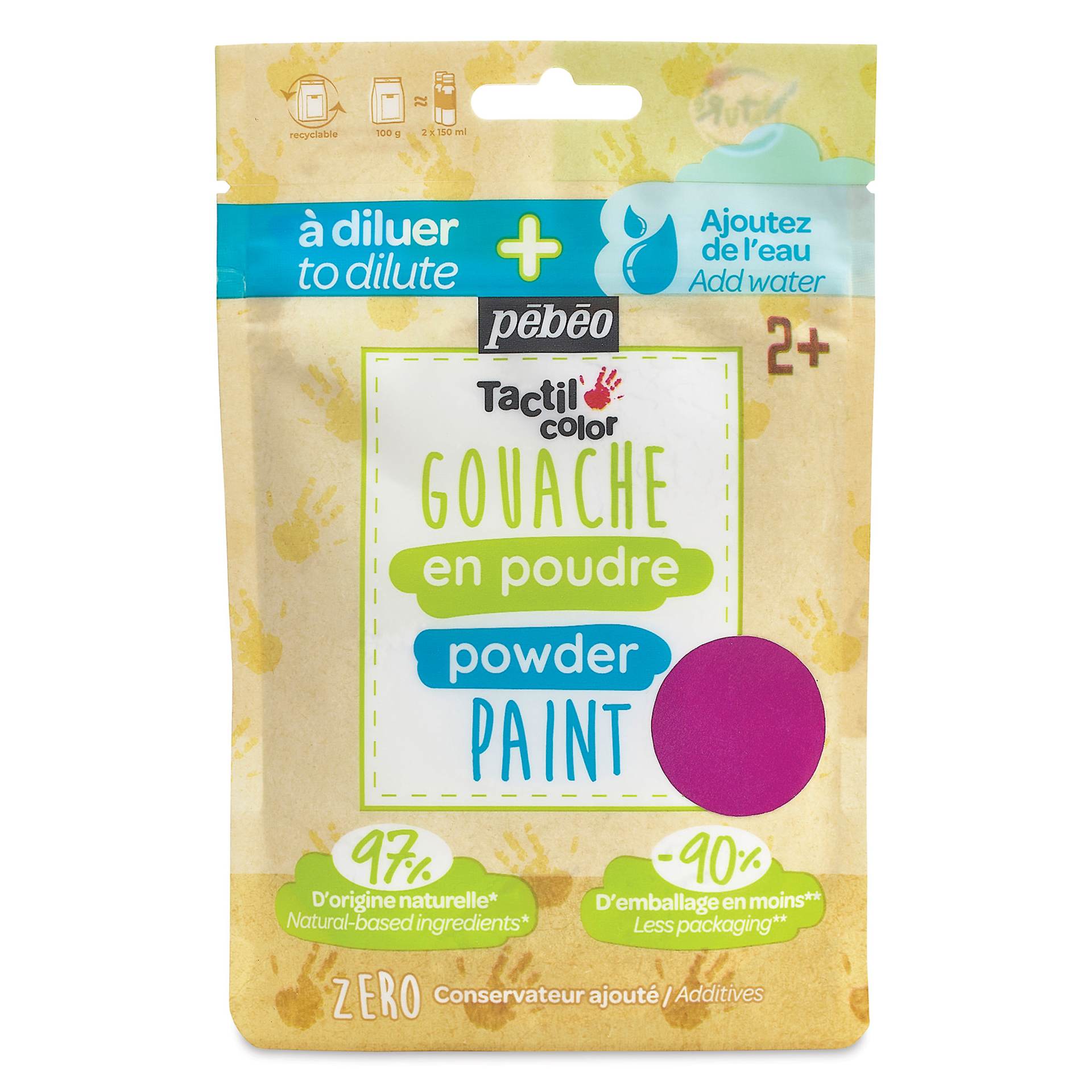Pebeo Tactilcolor Powder Gouache Paint - Pink, 100 g (3.5 oz) Bag (front of packaging)