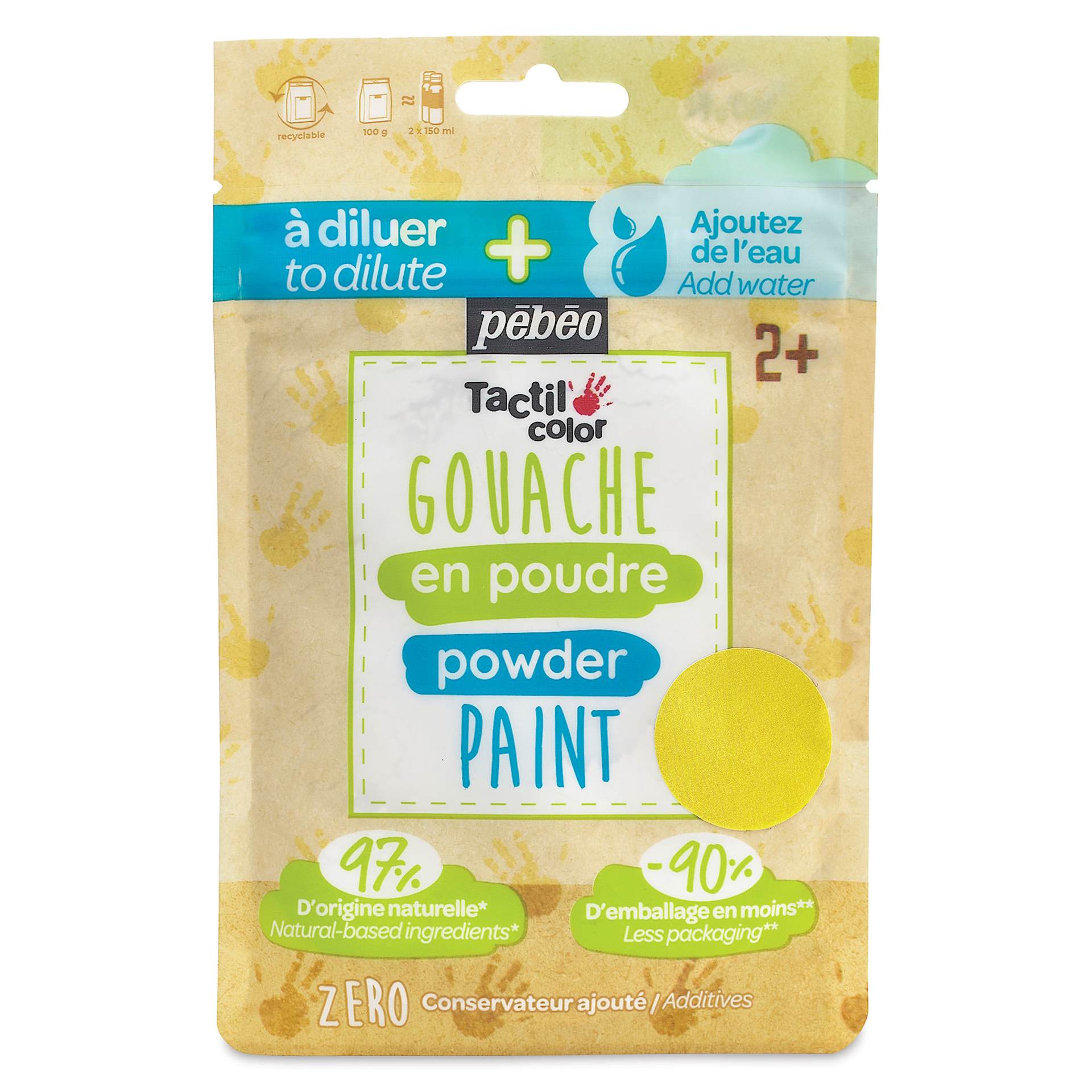 Pebeo Tactilcolor Powder Gouache Paint - Yellow, 100 g (3.5 oz) Bag (front of packaging)