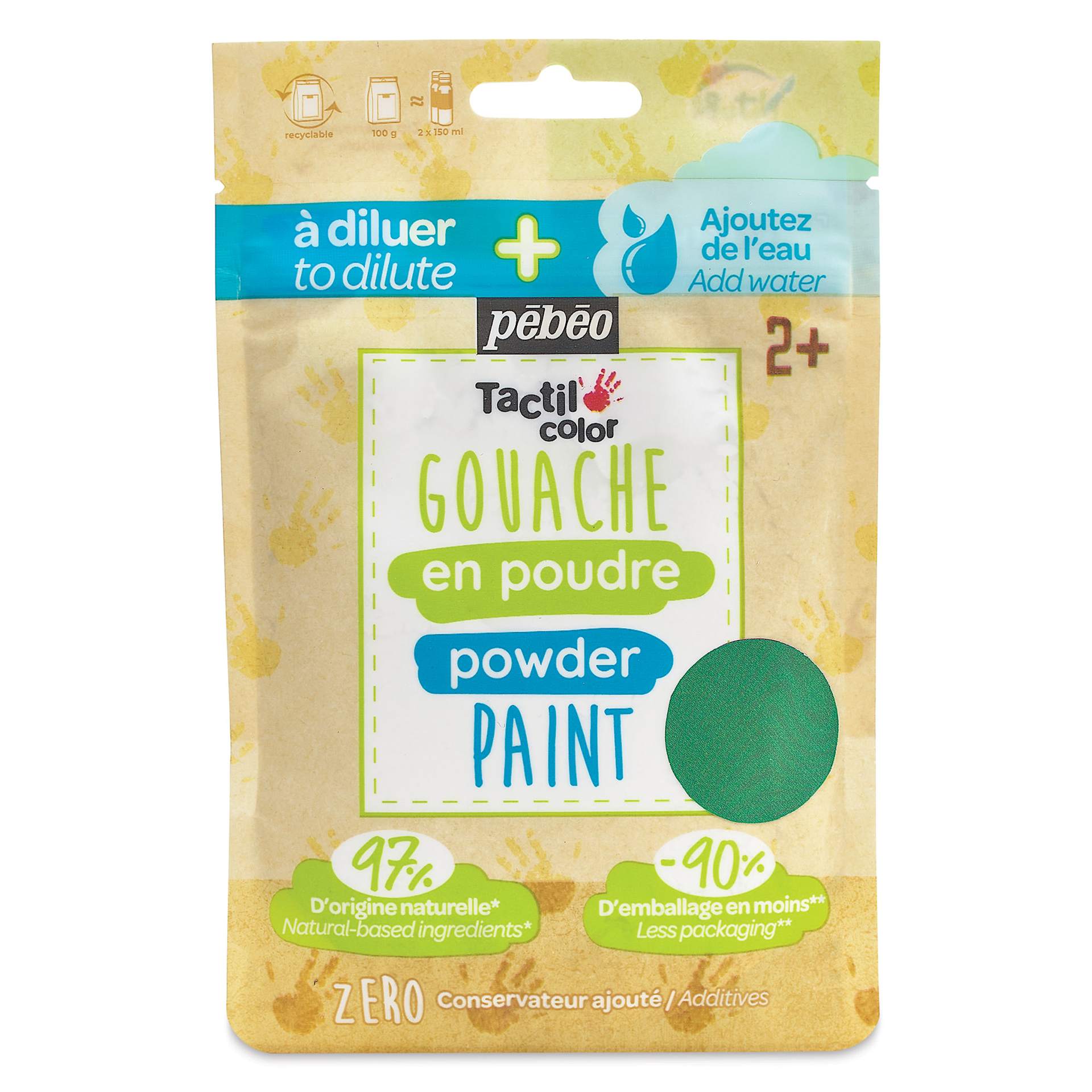 Pebeo Tactilcolor Powder Gouache Paint - Green, 100 g (3.5 oz) Bag (front of packaging)