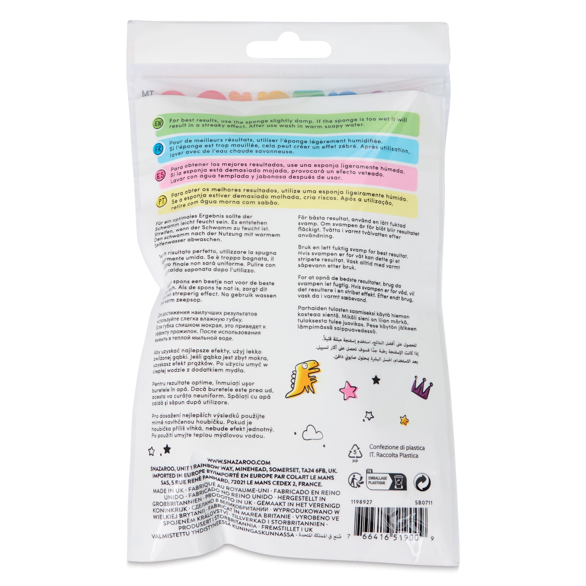 Snazaroo Face Paint Sponge Set - Semi Circle Sponges, Pkg of 4 back of package