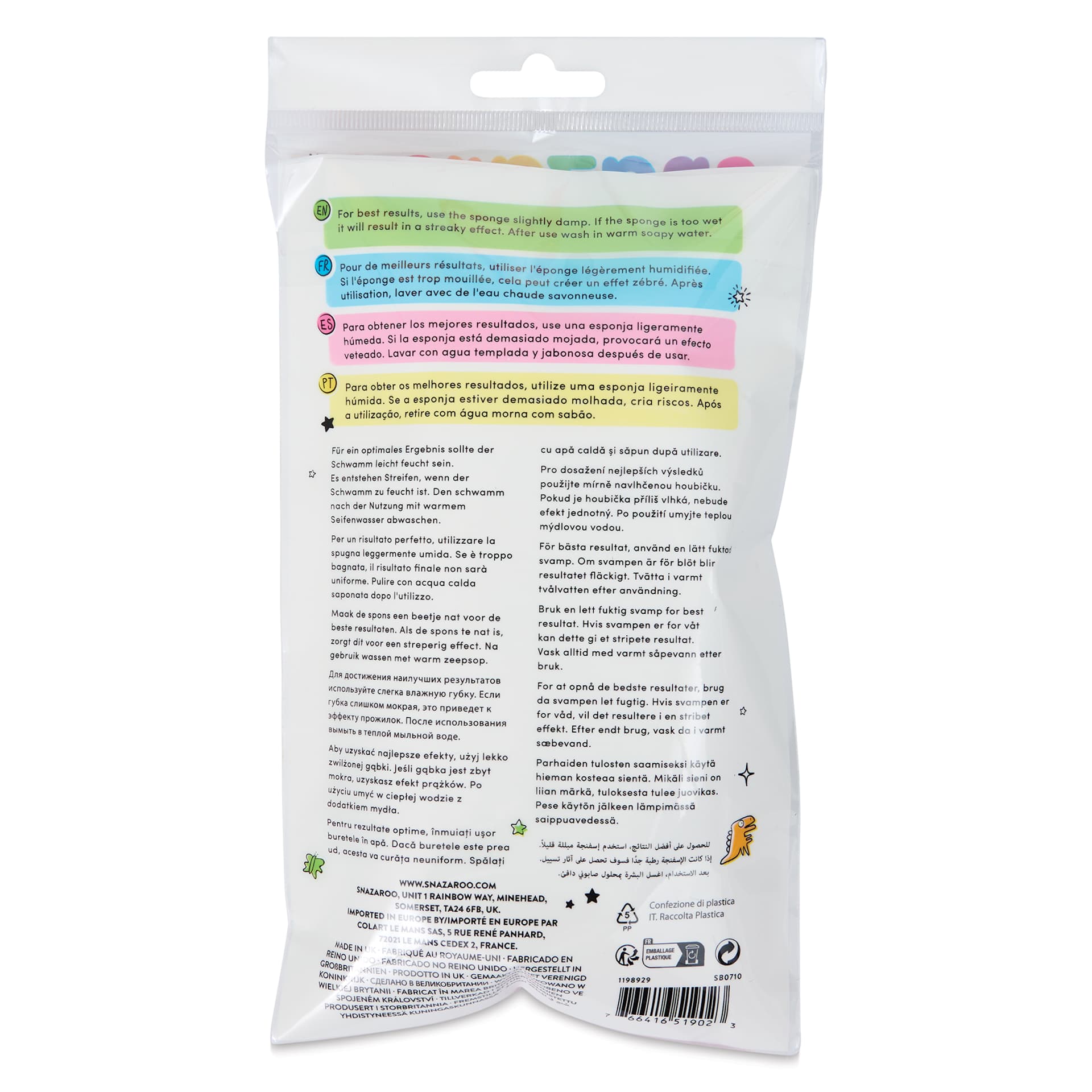 Snazaroo Face Paint Sponge Set - Tear Drop Sponges, Pkg of 4 back of package