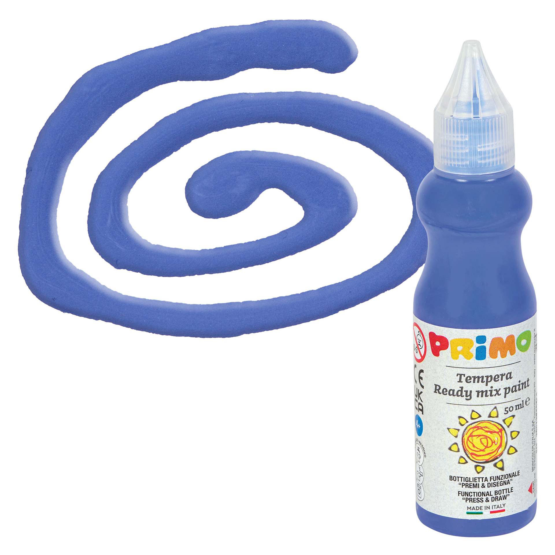 Primo Tempera Paint - Ultramarine, 50 ml bottle and swatch