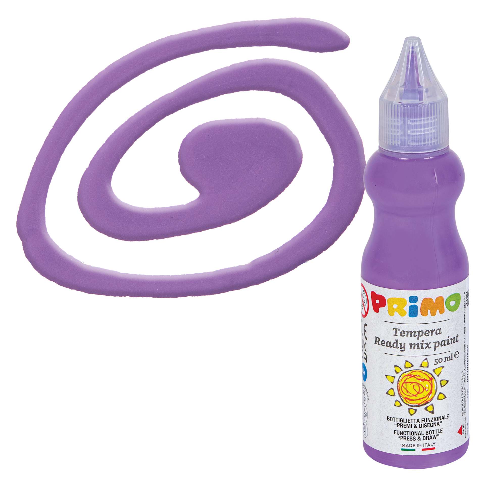 Primo Tempera Paint - Lilac, 50 ml bottle and swatch