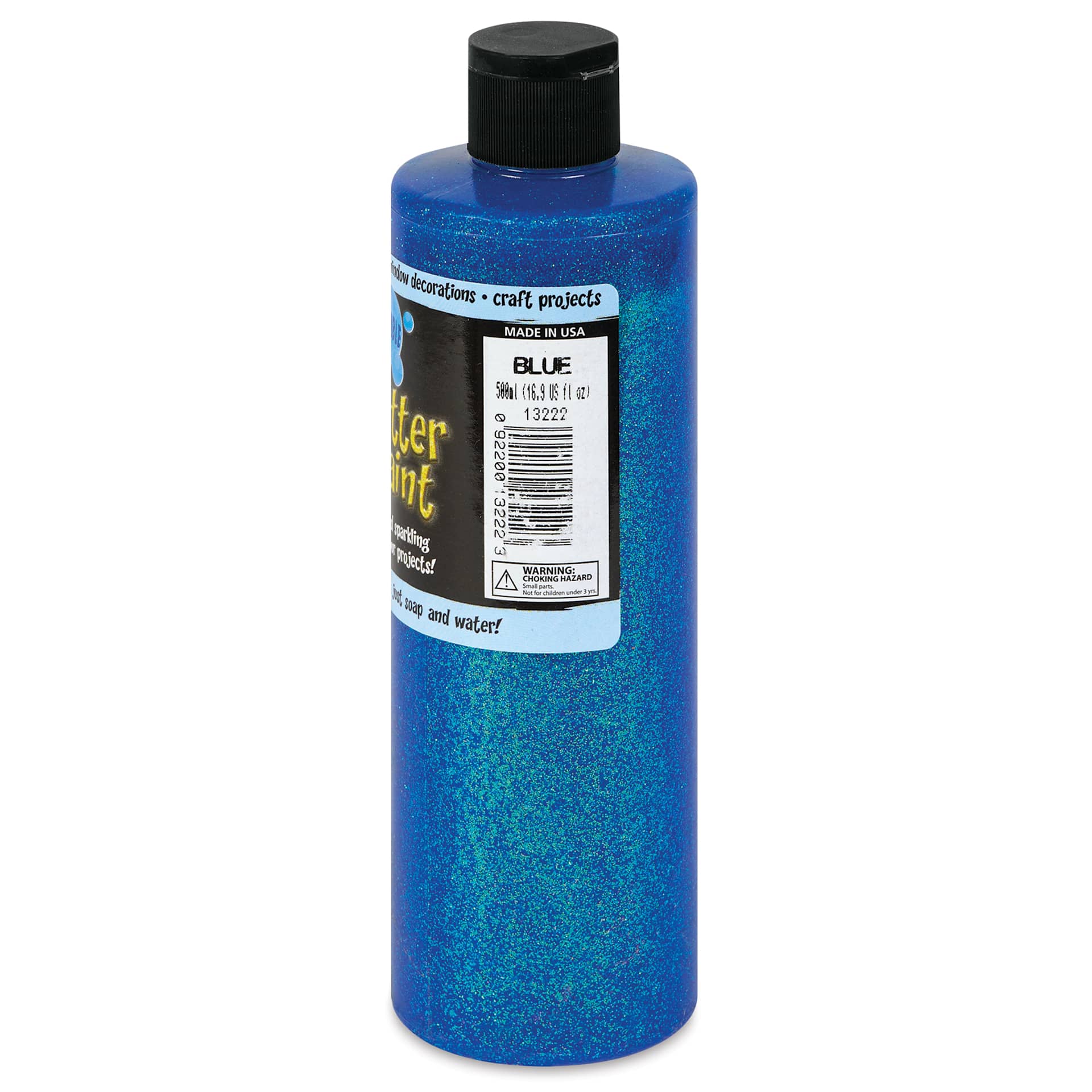 Chroma Glitter Tempera Paint - Blue Glitter, 16 oz side of bottle