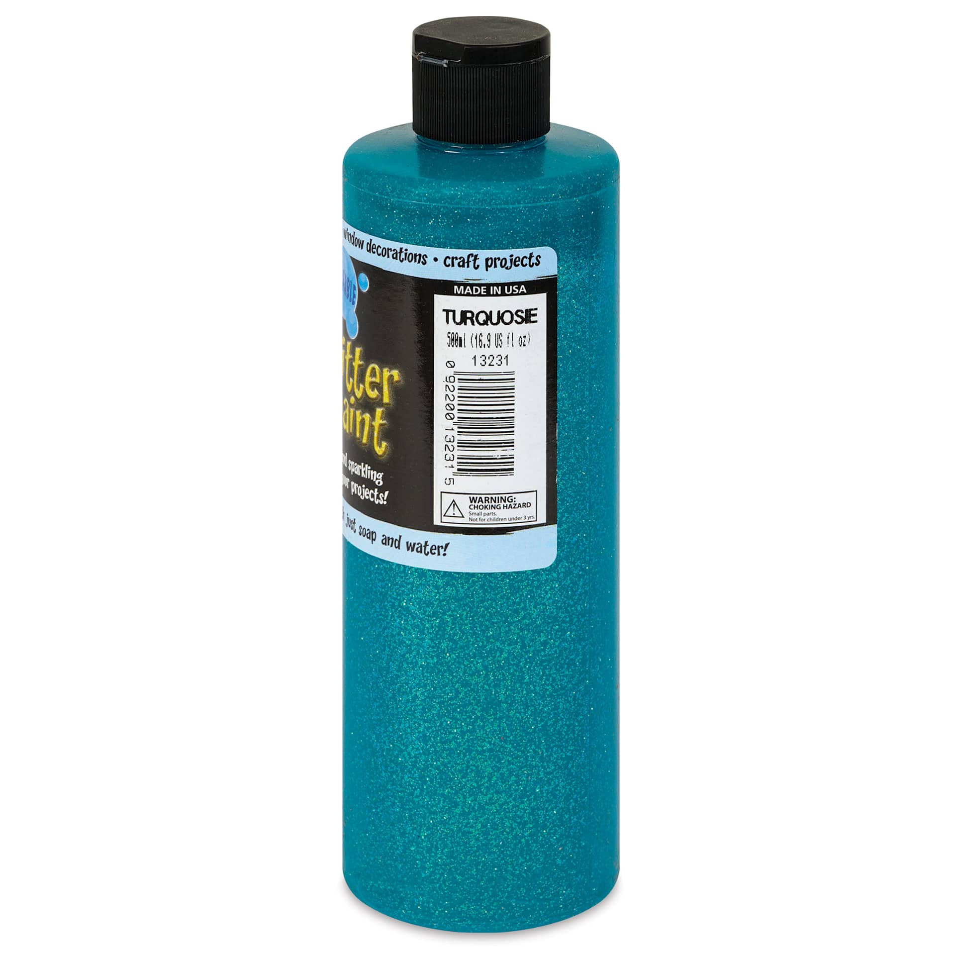 Chroma Glitter Tempera Paint - Turquoise Glitter, 16 oz side of bottle