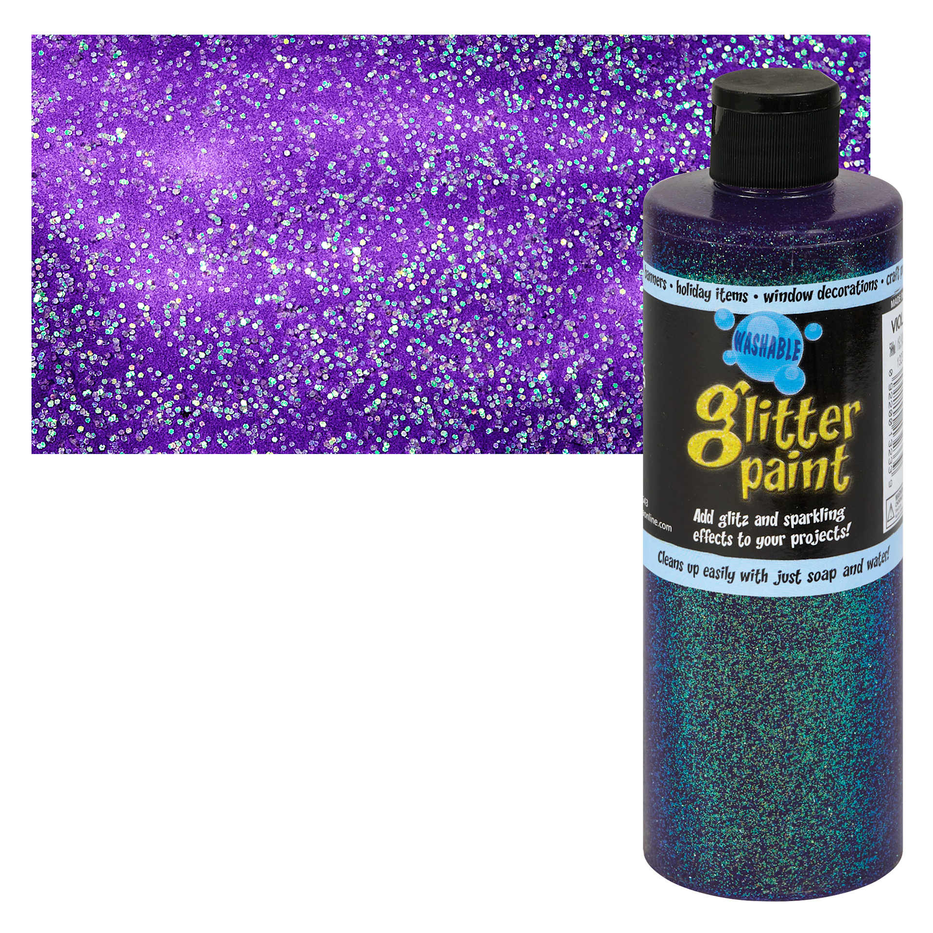 Chroma Glitter Tempera Paint - Violet Glitter, 16 oz bottle and swatch