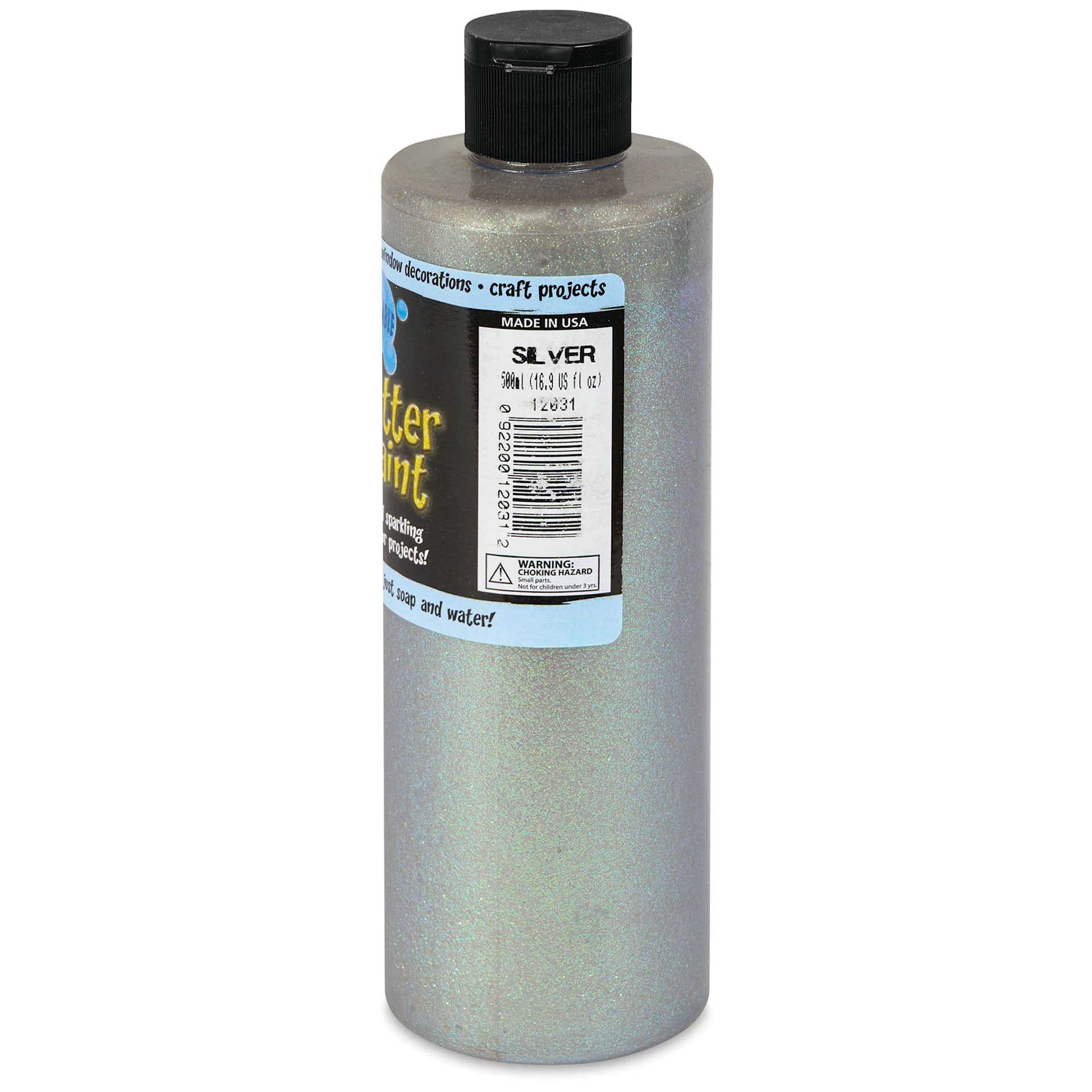 Chroma Glitter Tempera Paint - Silver Glitter, 16 oz side of bottle