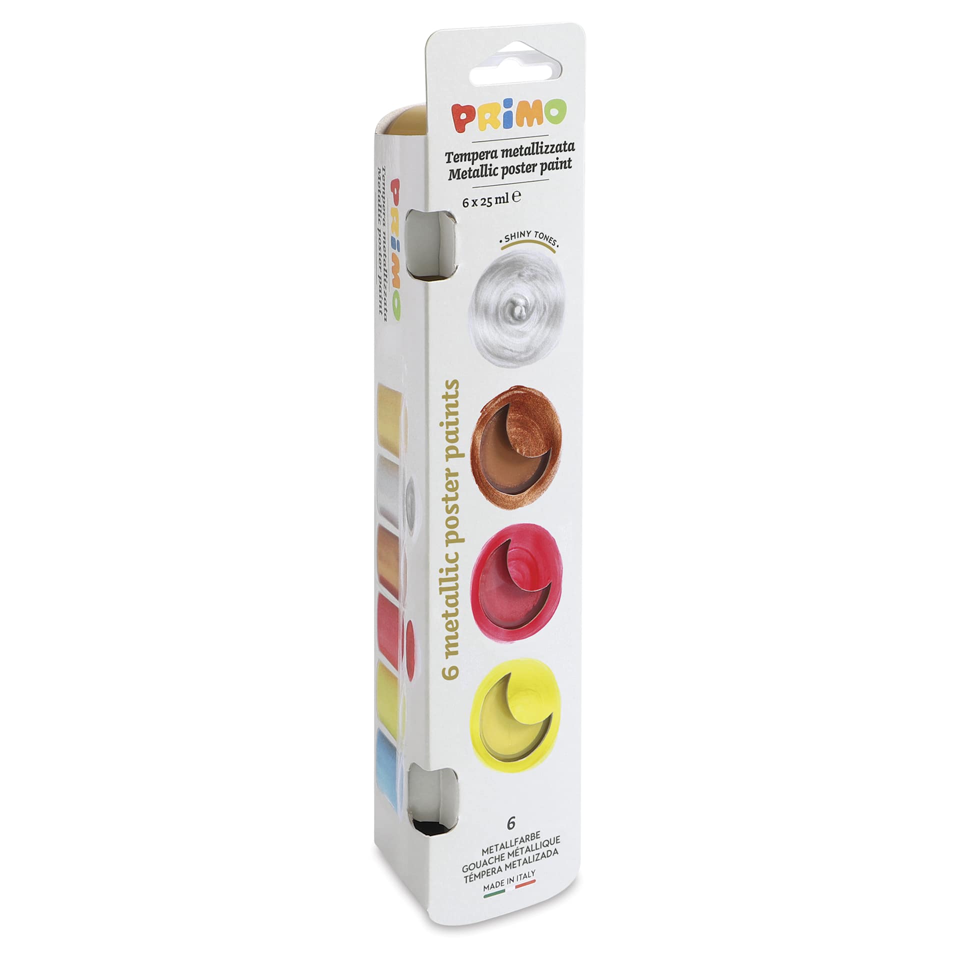 Primo Premium Tempera Paints - Set of 6, Metallic Colors, 25 ml side view