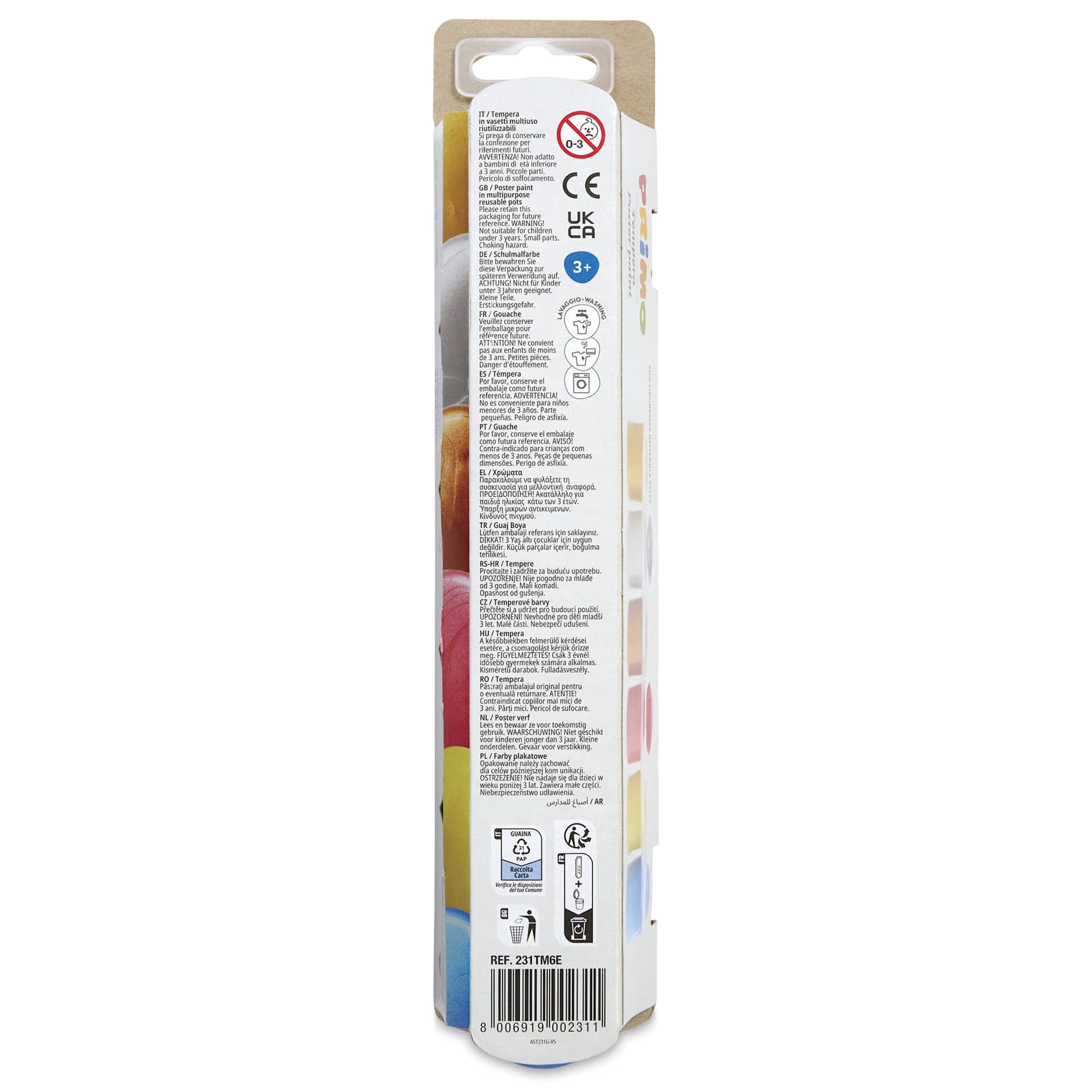 Primo Premium Tempera Paints - Set of 6, Metallic Colors, 25 ml back of package