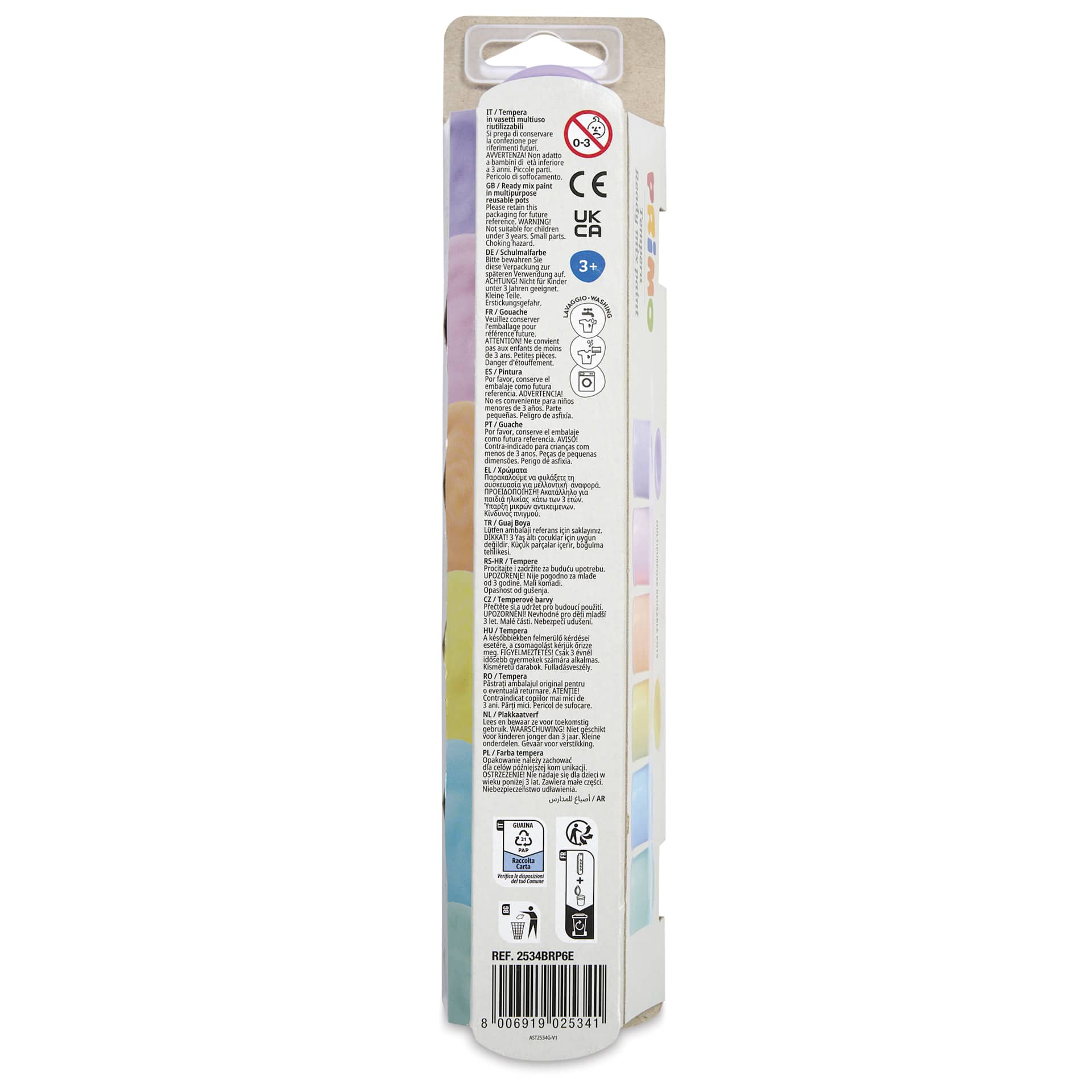Primo Premium Tempera Paints - Set of 6, Pastel Colors, 25 ml - back of packaging