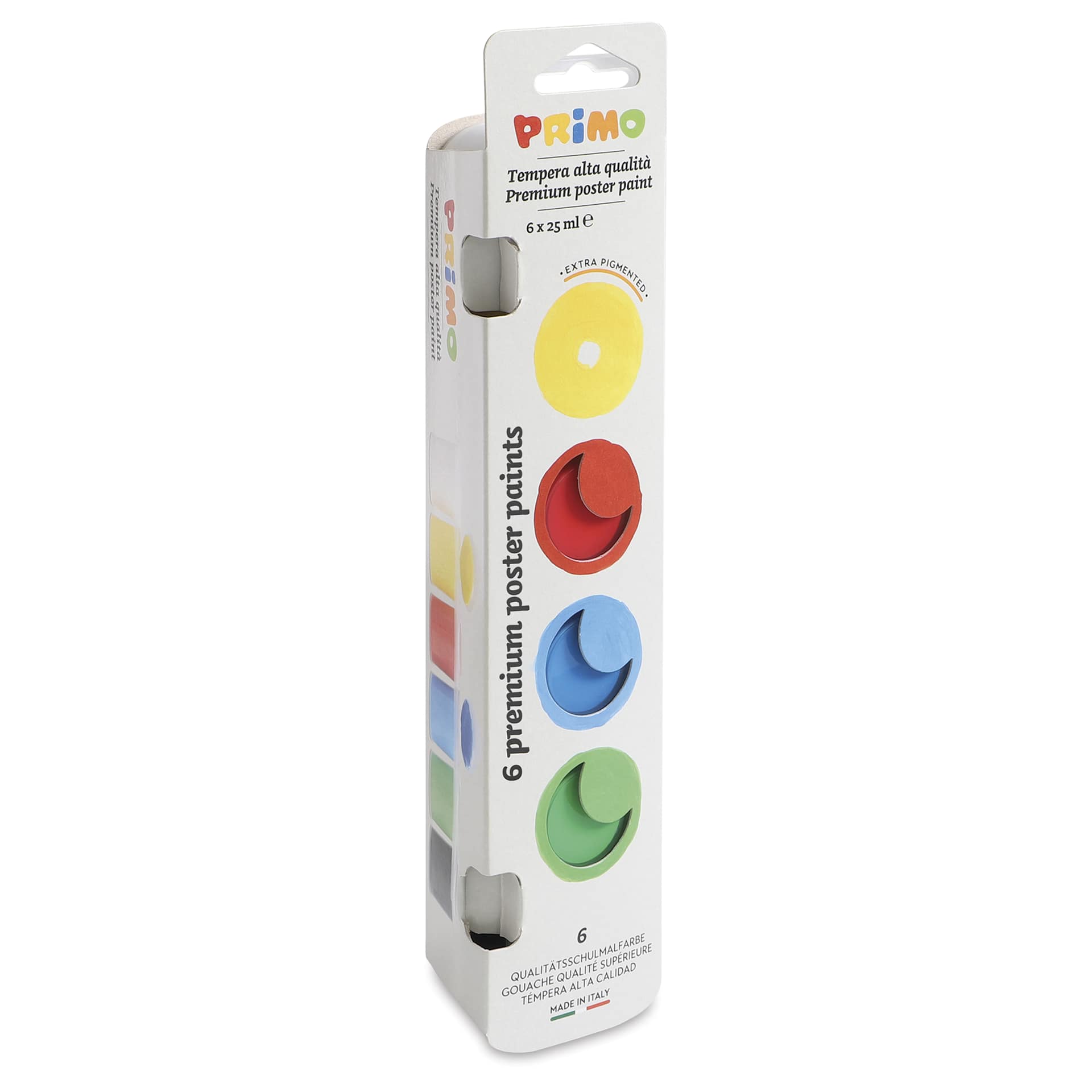Primo Premium Tempera Paints - Set of 6, Classic Colors, 25 ml side view