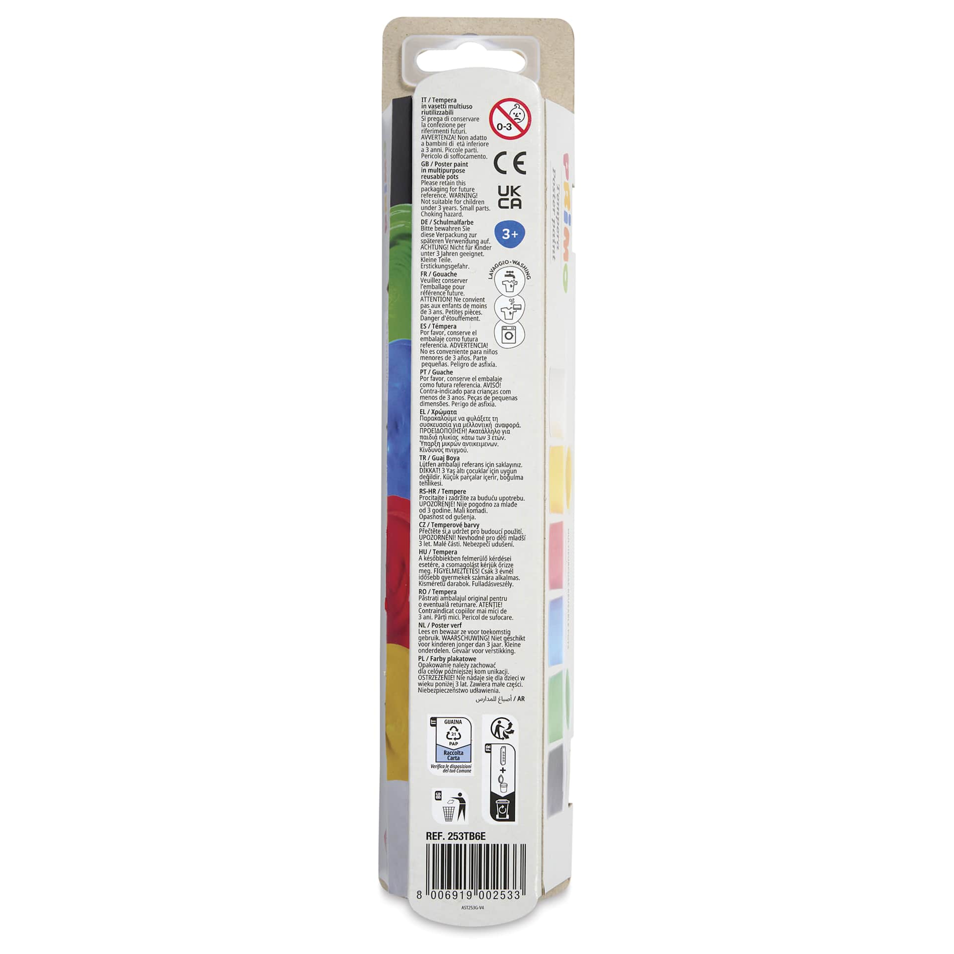 Primo Premium Tempera Paints - Set of 6, Classic Colors, 25 ml back of package