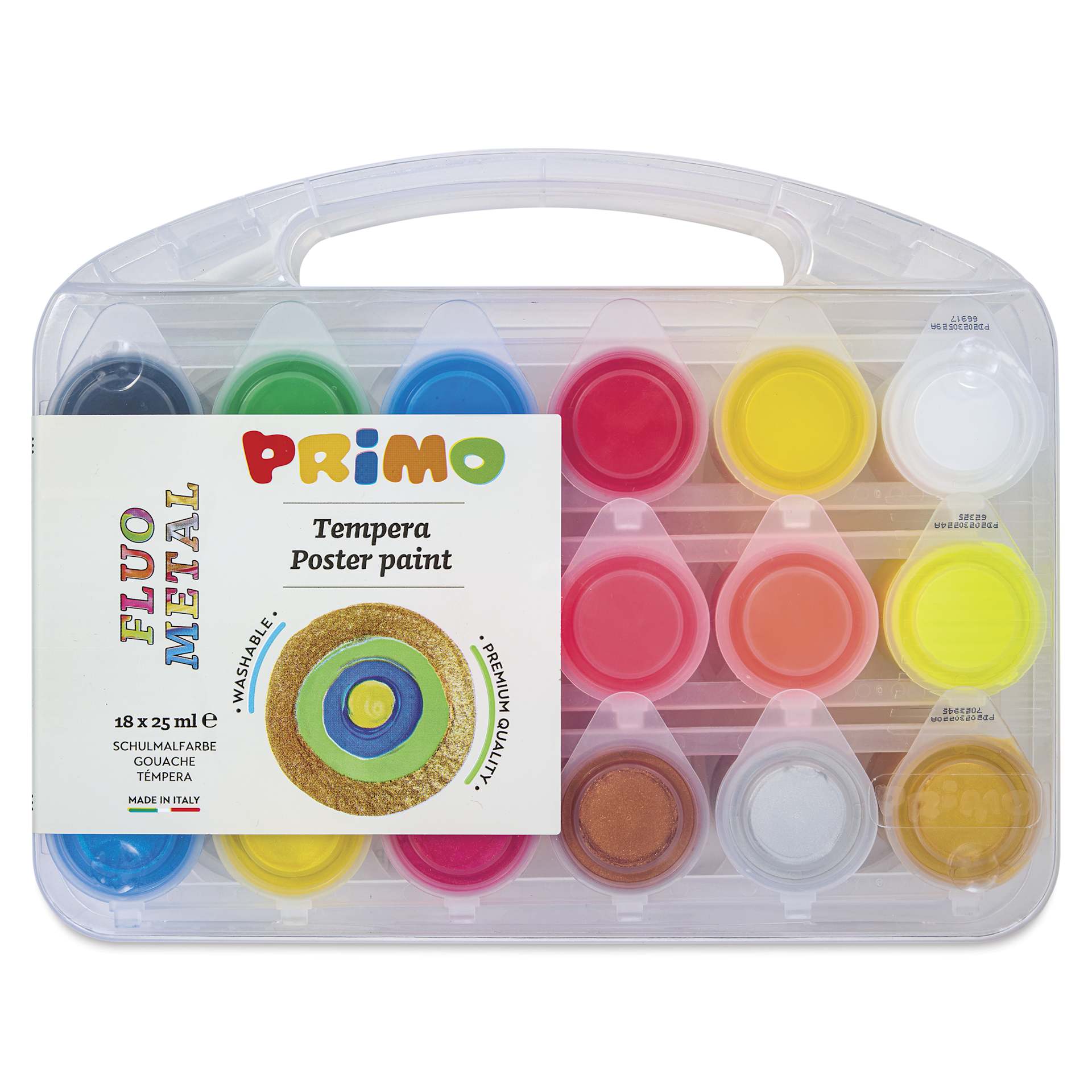 Primo Premium Tempera Paints - Set of 18, Assorted Colors, 25 ml, front of set