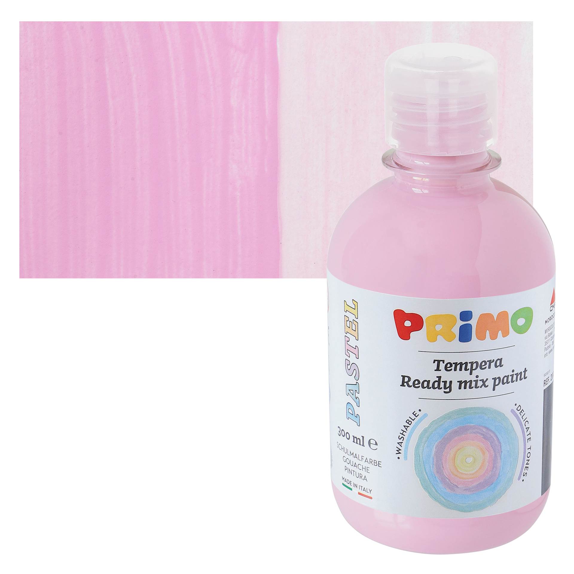 Primo Premium Tempera Paint - Pastel Pink, 300 ml bottle and swatch