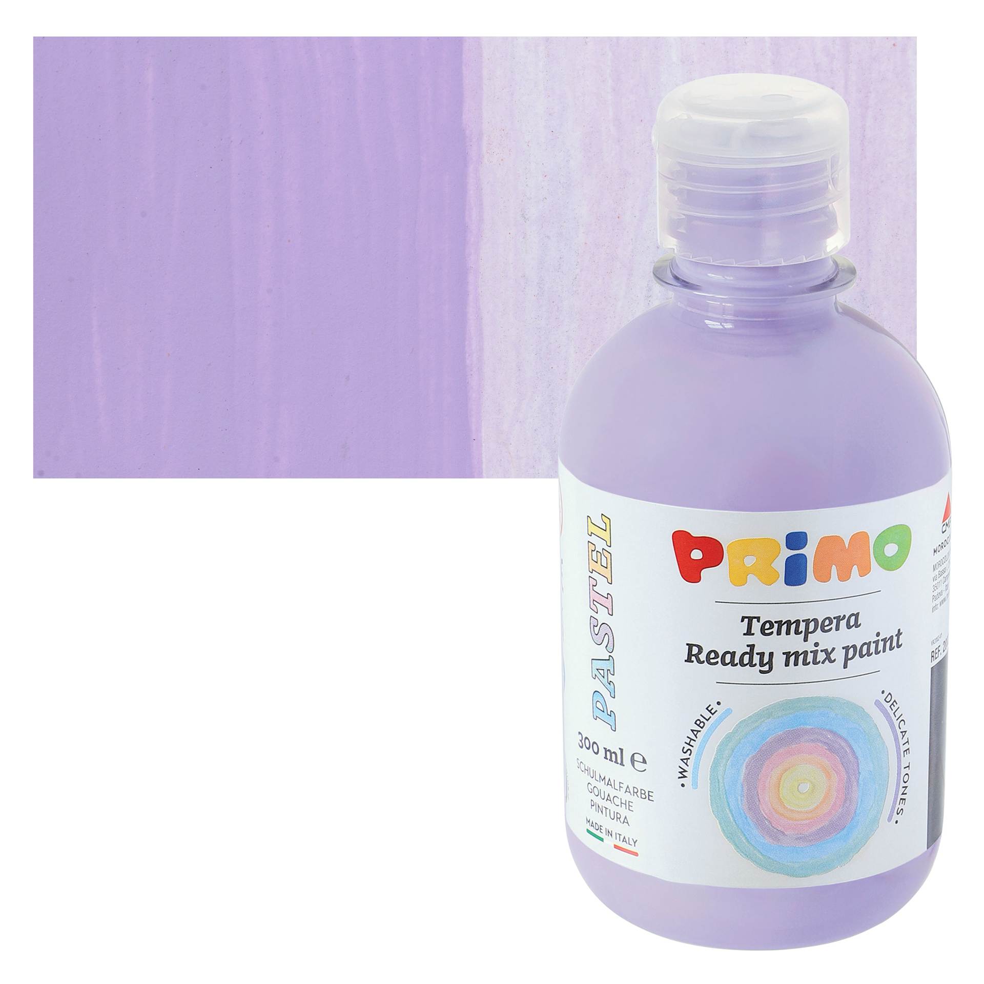 Primo Premium Tempera Paint - Pastel Lilac, 300 ml bottle and swatch